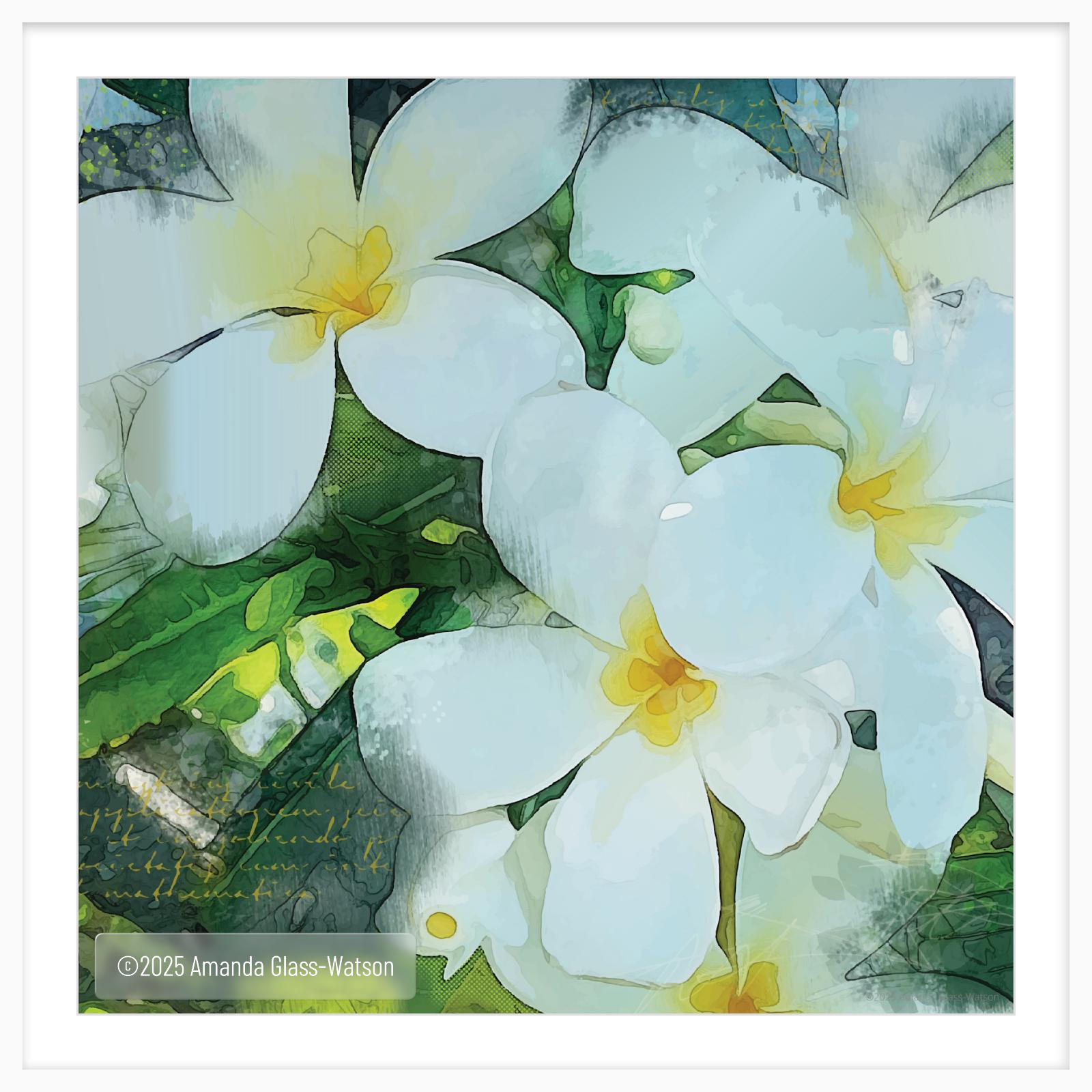 Framed, Frangipani Morning wall art print close up