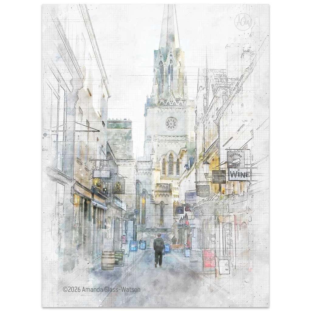 An ink sketch and watercolour digital painting of Green Street in Bath