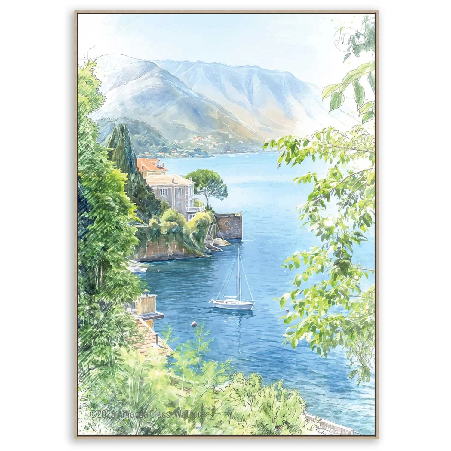 Como Morning digital painting of Lake Como on canvas.