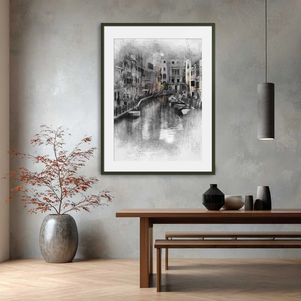 Pen and watercolour wall art print of a Venice Canal