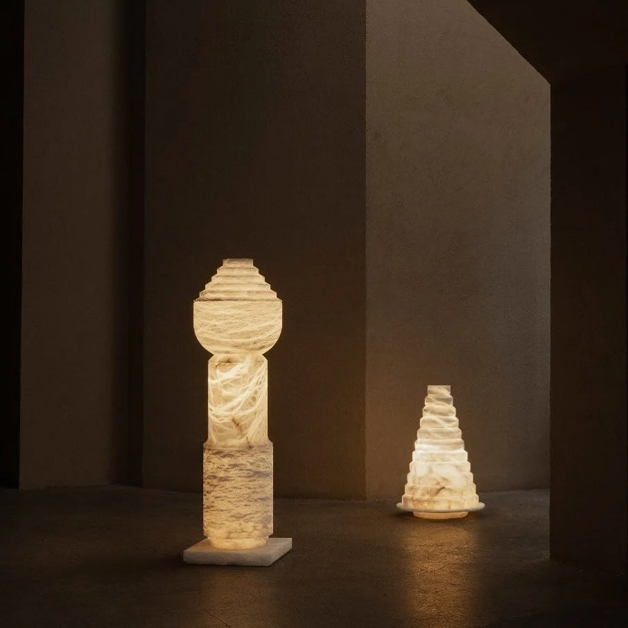 VOLCA Column lamp &amp; CONICA Large table lamp &amp; &bull; photo : @studio.brinth 
.
.
#obscuraesam #lighting #collectibledesign #alabaster #alabasterlamp #stone #finefurniture @lefrenchdesign