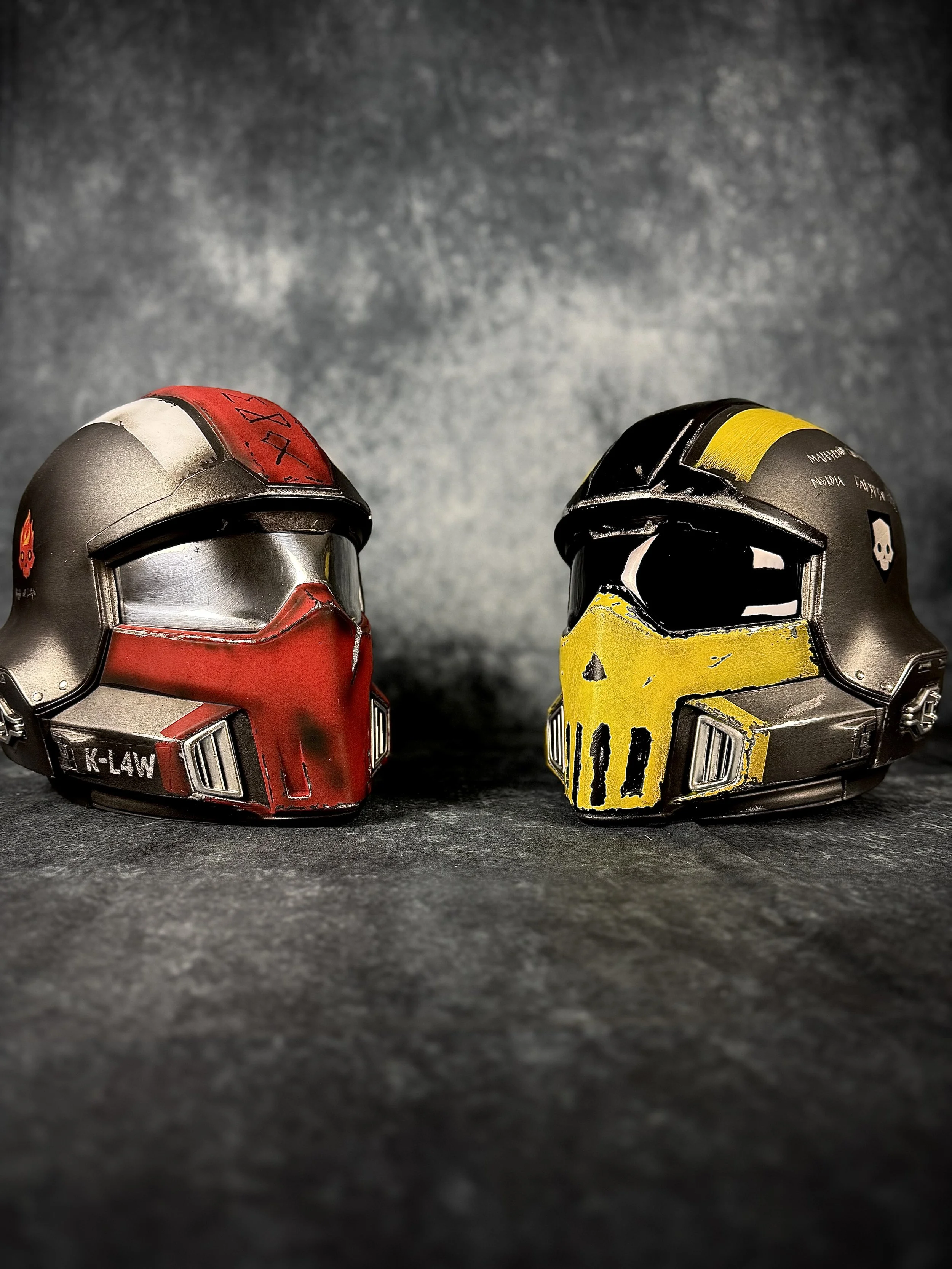 Two detailed custom painted Helldivers Helmets