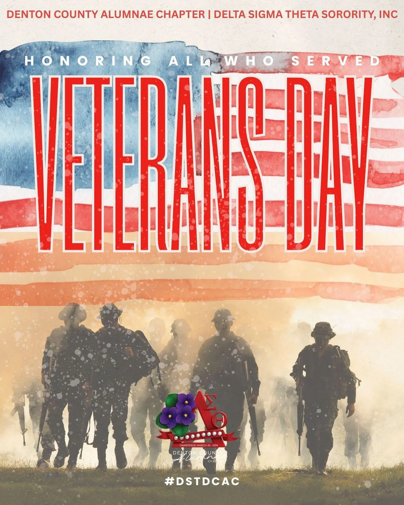 🇺🇸 The Denton County Alumnae Chapter of Delta Sigma Theta Sorority, Inc. honors and salutes all who have served. Today, we say thank you for your courage, sacrifice, and dedication. ❤️🤍
#VeteransDay #DST1913 #ServiceSisterhoodScholarship