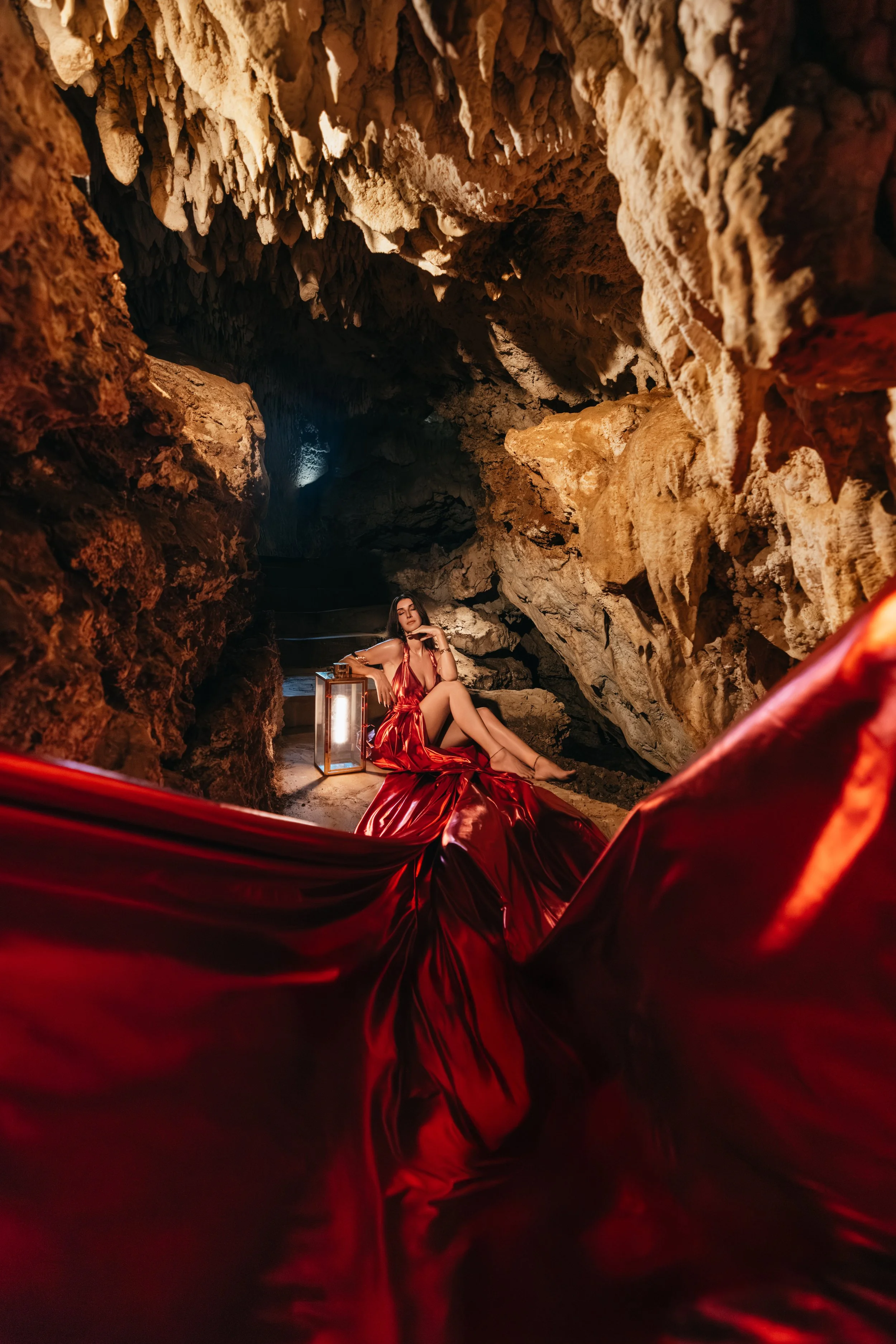 Travel influencer creating content at Paje Cave, one of Zanzibar's most unique natural attractions.