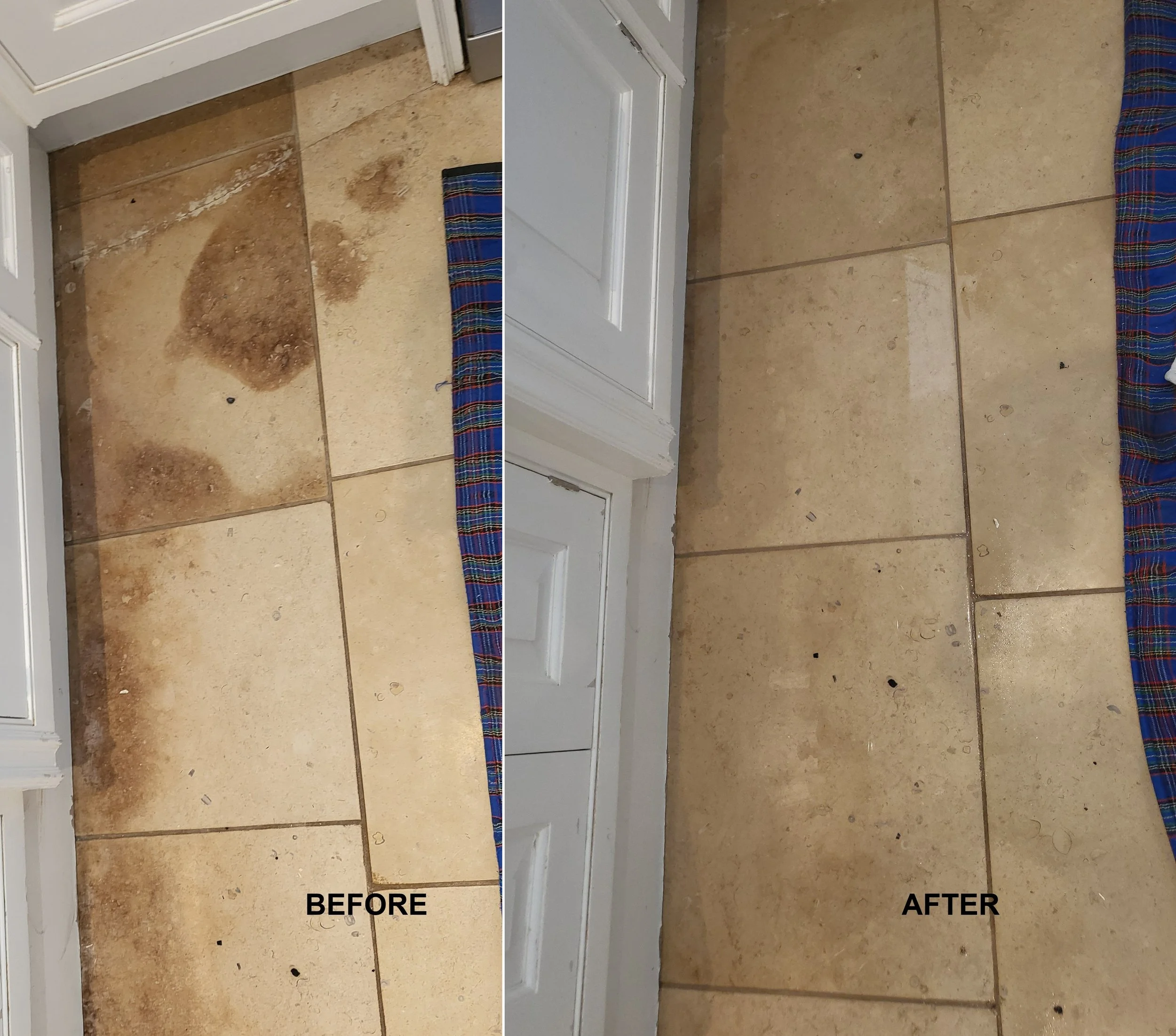 Limestone floor cleaning and restoration before and after in Reading Hampshire