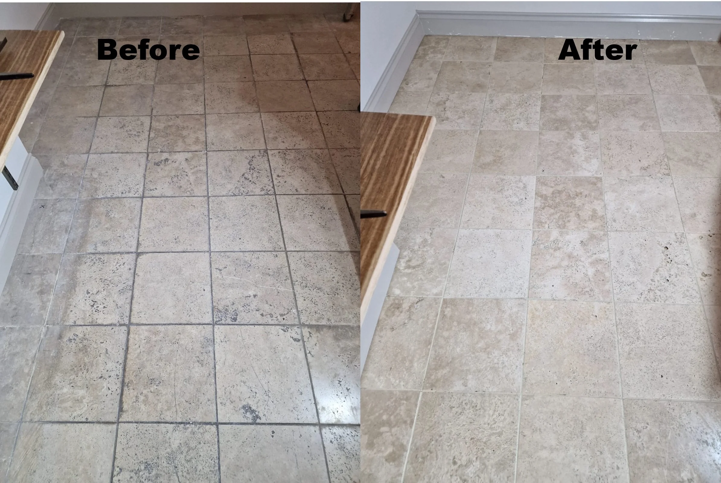 Before and after limestone floor cleaning in Winchester