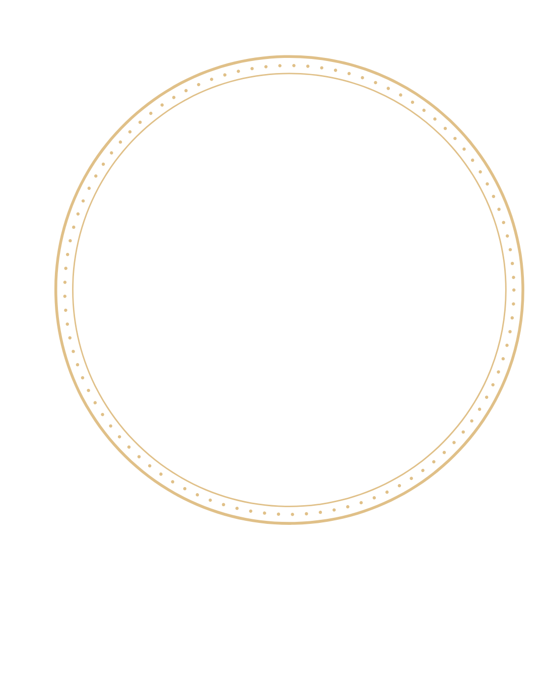 Ein schwarzer Hintergrund mit einem goldenen, dekorativen Kreis, der aus zwei Linien mit kleinen Punkten besteht.