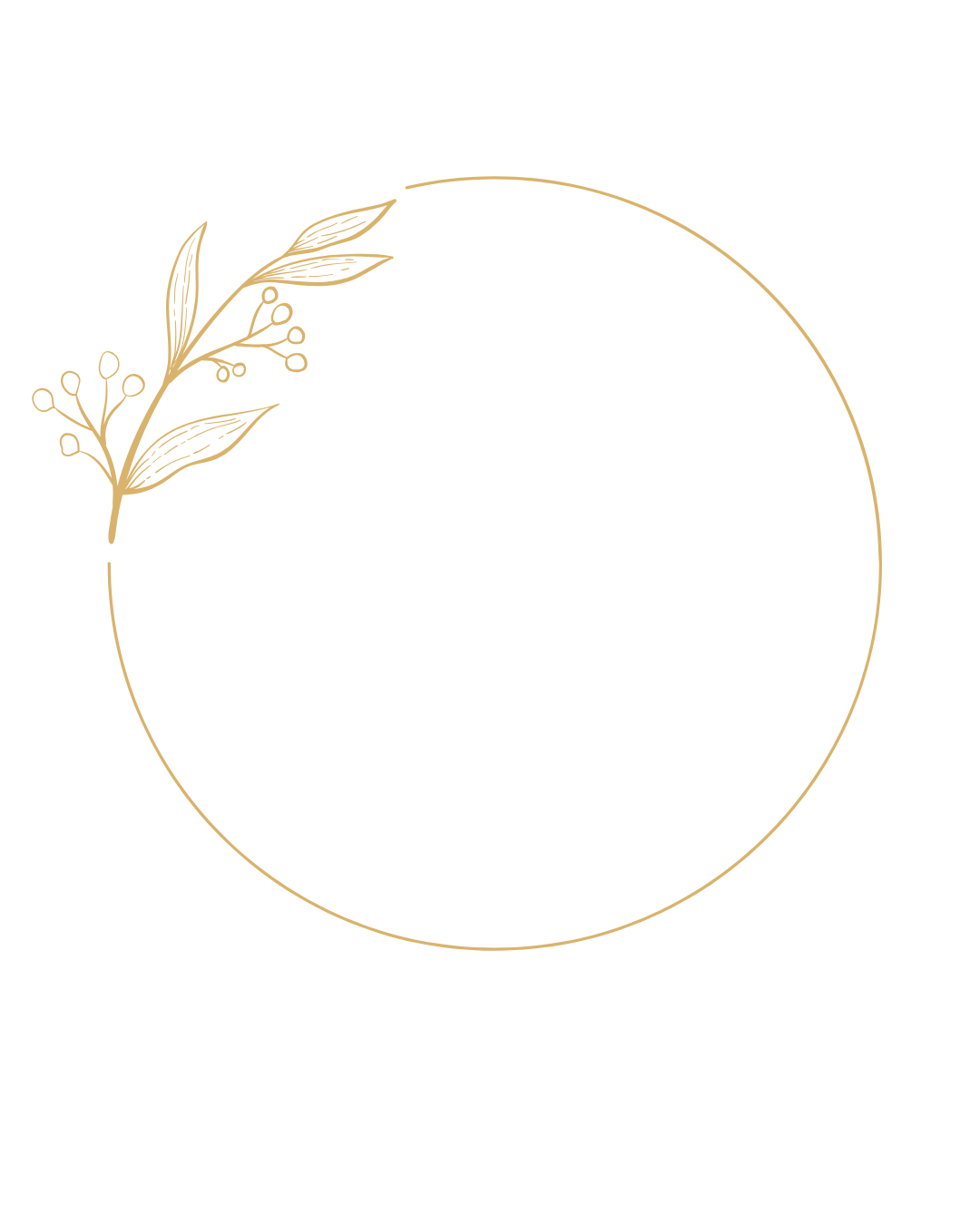 Schwarzer Hintergrund mit einem goldenen kreisförmigen Rahmen und einer goldenen Blätter- und Beerenverzierung in der oberen linken Ecke.