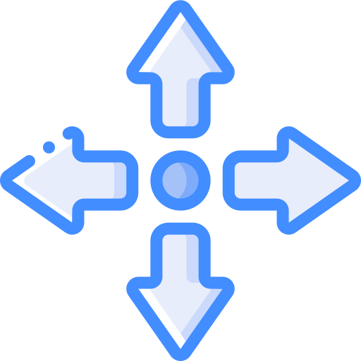 Directional arrows pointing up, down, left, and right in blue and white colors.
