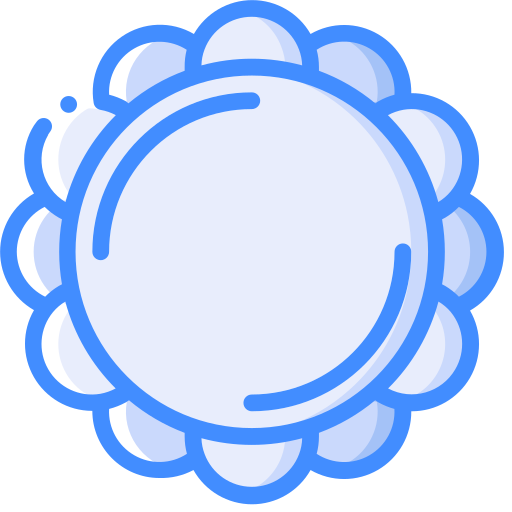 Cartoon illustration of a round, snow flower with a light blue center and darker blue outer petal edges.