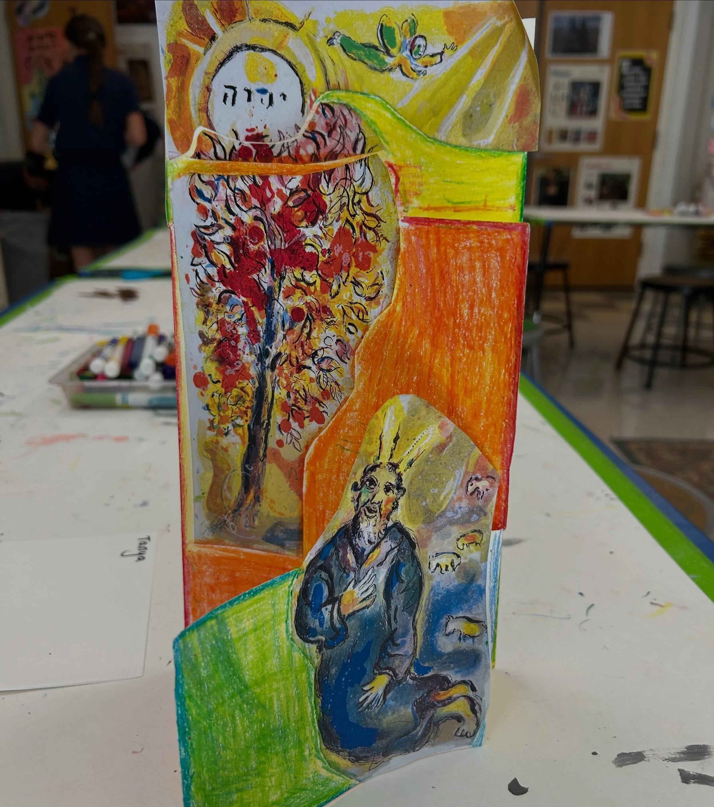 reimagining chagall ✨✨

fifth &amp; sixth graders remixed some of chagall&rsquo;s famous biblical paintings in a tri-fold format, allowing them to choose what they saw as the foreground, middle and background aspects of each composition. we also took