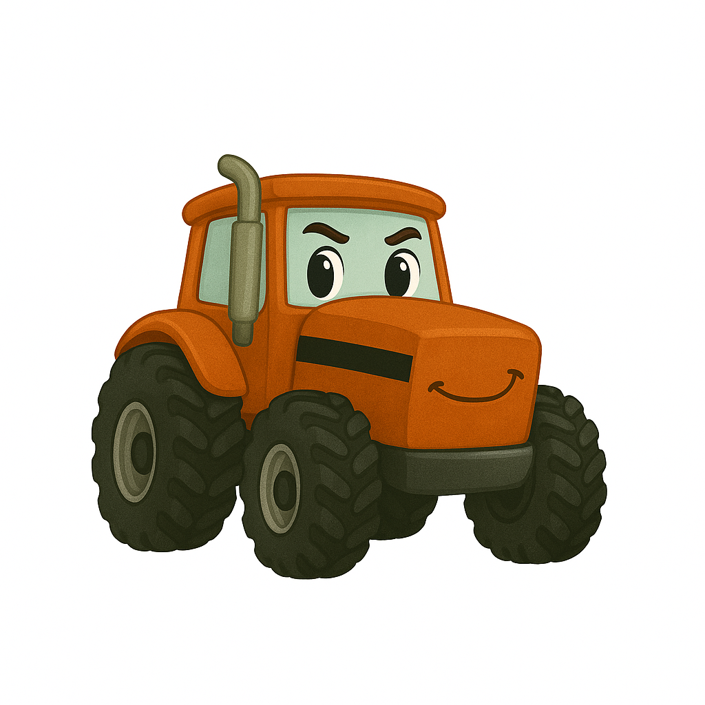 🟧 Big Tex –Travis and the Tractor Games - Book 12 - The Gentle Giant
Strong, steady, and loyal, Big Tex may look tough, but his heart is kind. He reminds the tractors that real strength isn’t loud — it’s gentle, patient, and always ready to help.