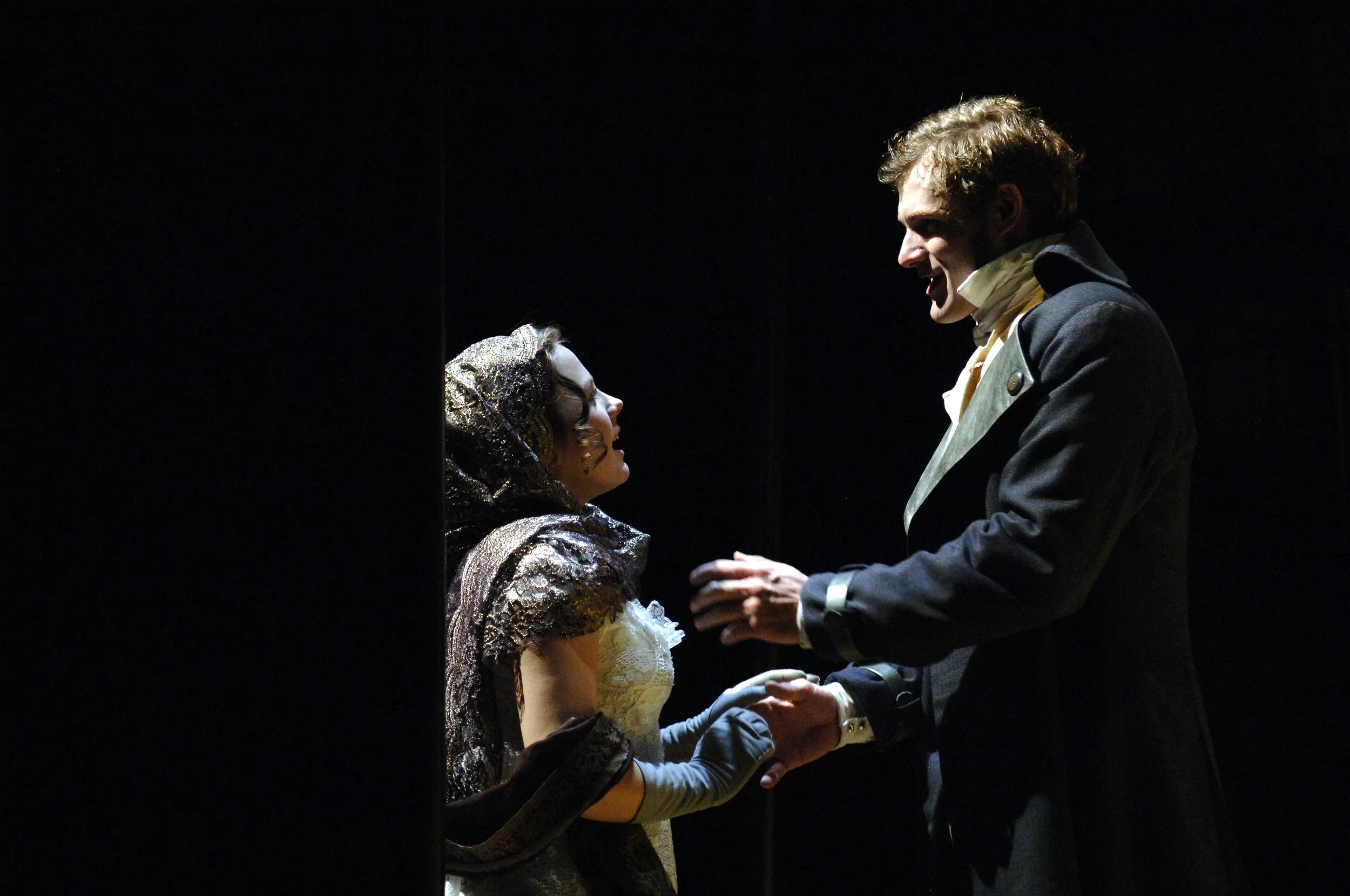 Romeo and Juliet, by Shakespeare. Directed by Dan Cohen. Playhouse Theatre, Seattle. Lenne Klingaman as Juliet. Quinlan Corbett as Romeo