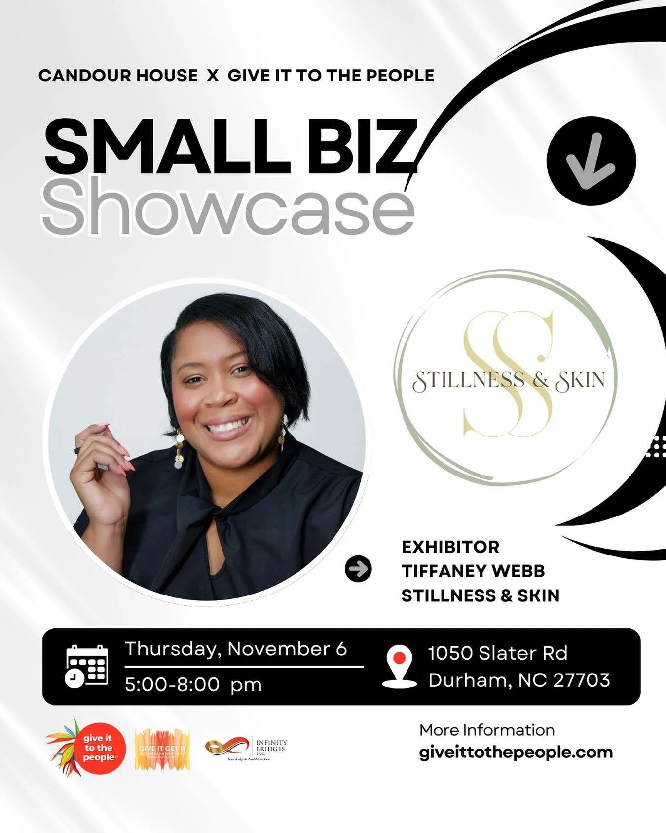 Proud to announce we&rsquo;re exhibiting at the Small Biz Showcase on Nov 6, 5&ndash;8 PM at Candour House (Durham)! This is pretty amazing as Stillness &amp; Skin skin suite is located in the same area, we are excited to meet our neighbors and frien