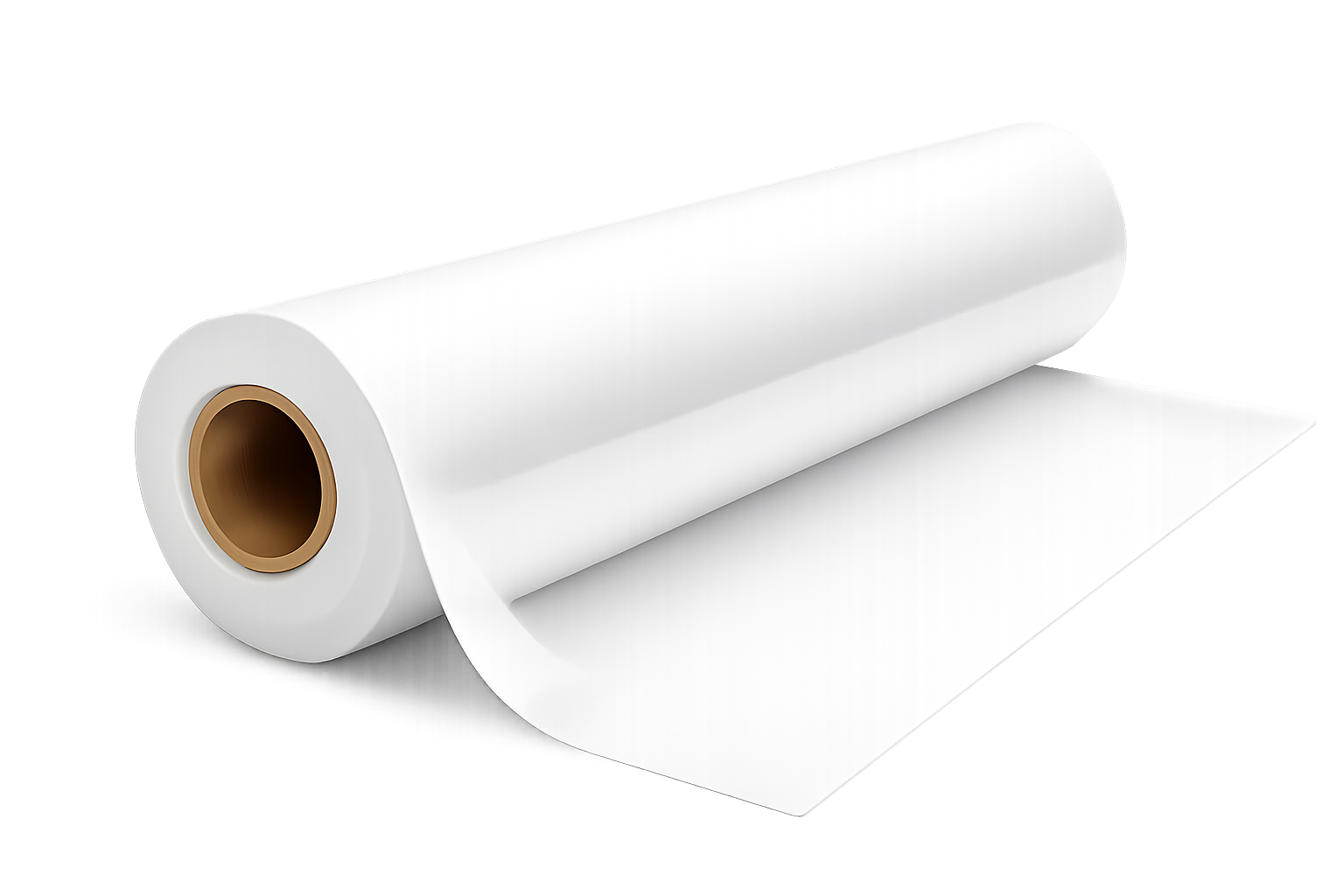 Blank white Vinyl sticker roll of paper on a cardboard core.