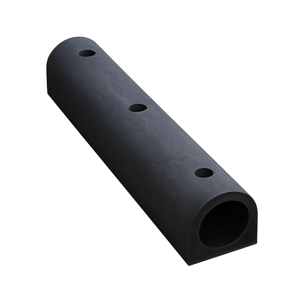 Heavy-duty rubber dock bumper — mounted on walls or loading docks to absorb impact and protect trucks or structures.