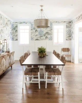 With the hosting season upon us. I&rsquo;ve been thinking about some of my favorite dining spaces, and this one always comes to mind.

Playful, patterned wallpaper brings just the right touch of whimsy, balanced with timeless furnishings and soft, in