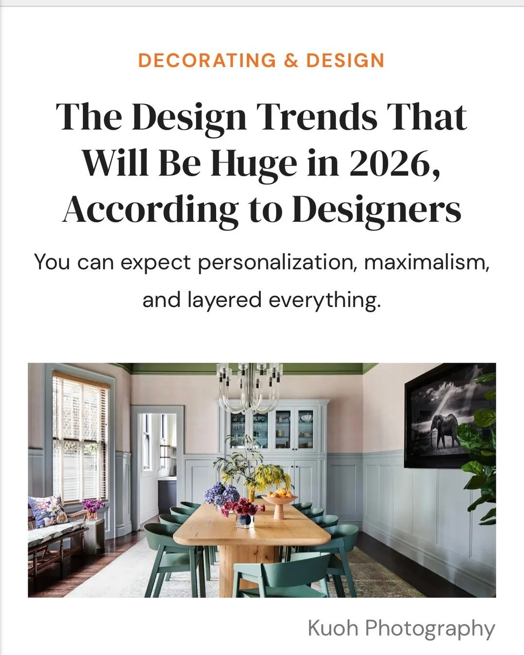 New year, new perspectives!

What will 2026 bring in interior design?
Early color forecasts are already pointing us in one clear direction: relaxing, grounding, and quietly elegant palettes that feel timeless rather than trend-driven.

I was honored 