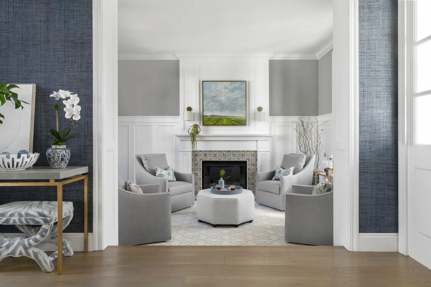The Pacific Palisades Entry &amp; Parlor:

After years of sitting unfinished, this formal entry and living room finally got the attention they deserved. Now, it&rsquo;s a welcoming first impression and a cozy, sophisticated parlor, perfect for greeti