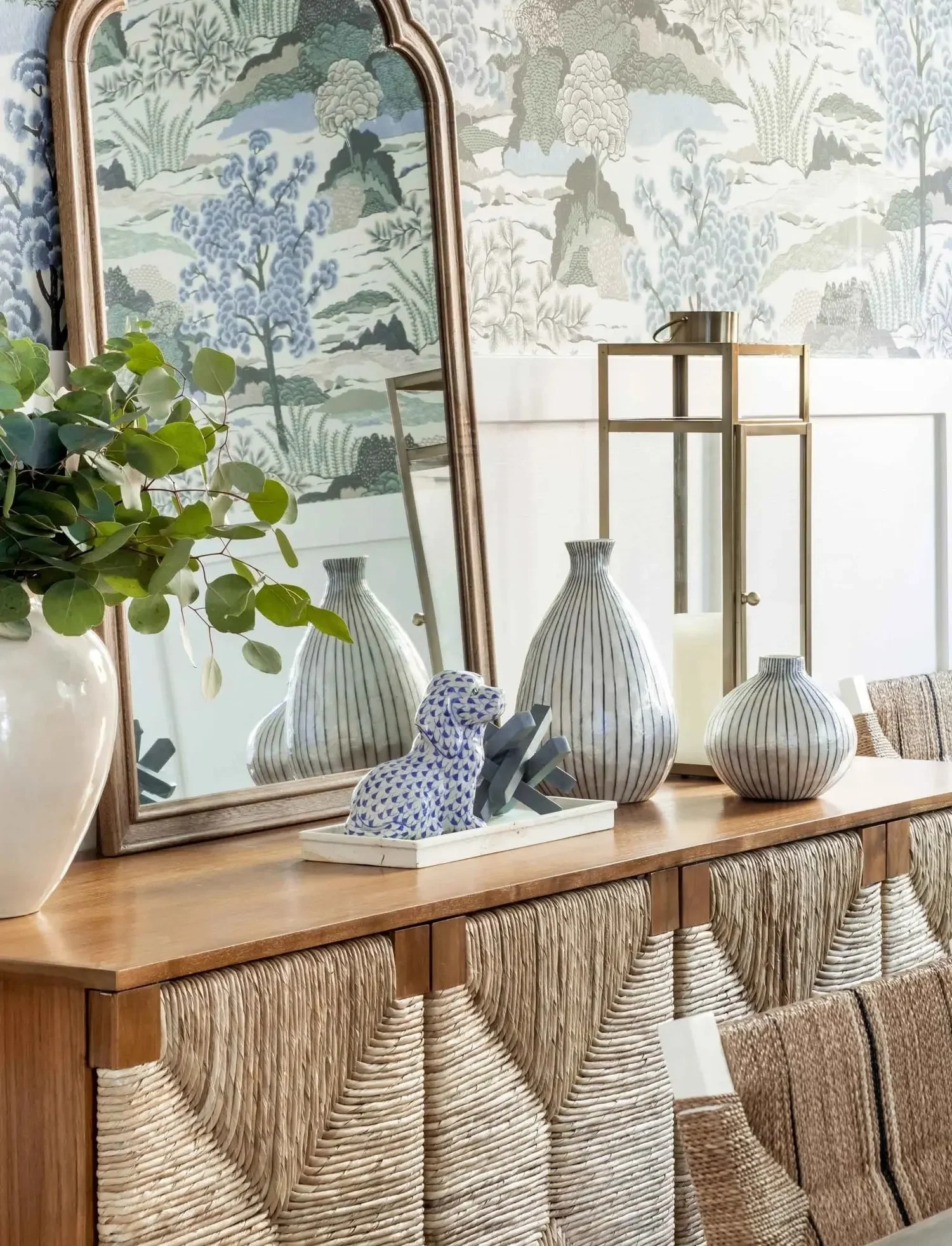 Whimsical dining space with botanical walls, designed by JKB Home Design