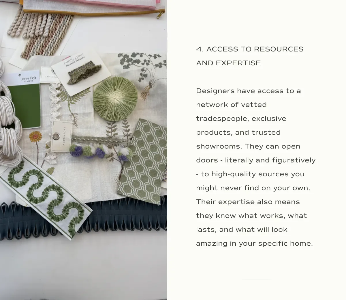 Interior design details and textiles assembled in mood board by interior designer Julie K Beuerlein