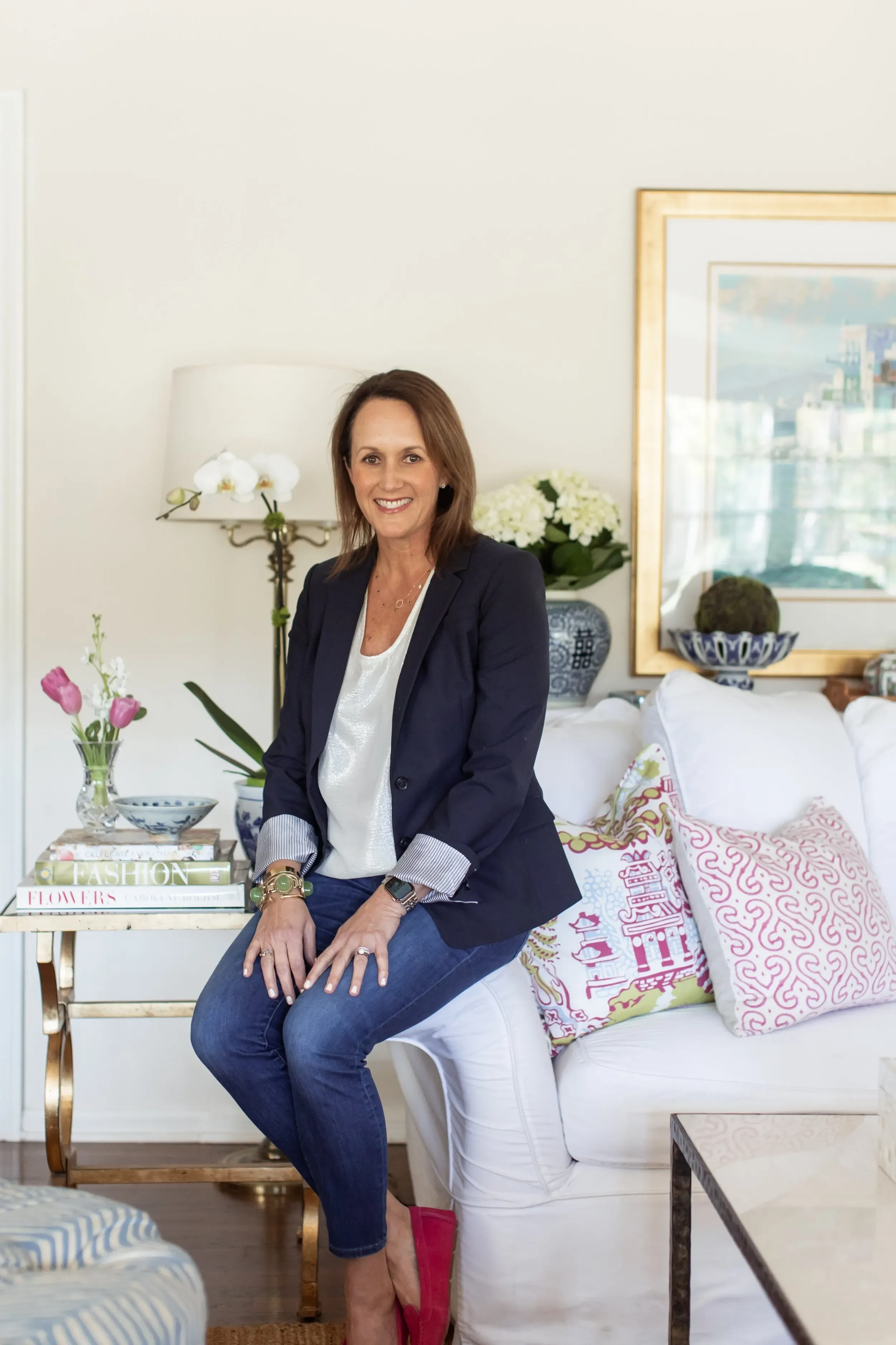 Palos Verdes Estates interior designer Julie Beuerlein of JKB Home Design in a colorful residential living room