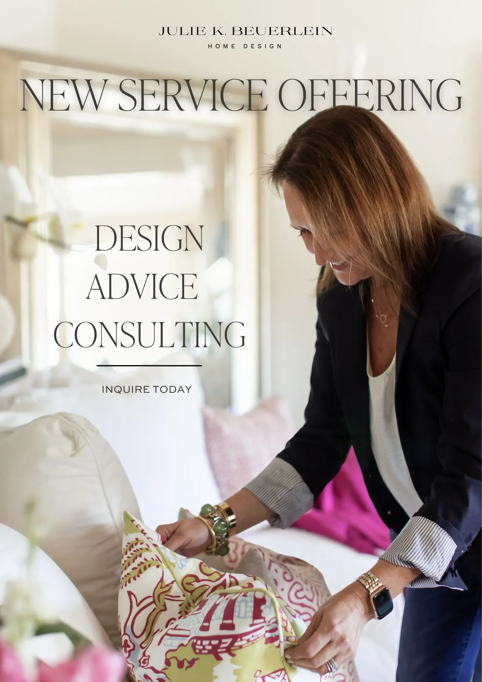 Julie Beuerlein styling a living room for JKB Home Design's Design Advice Consulting service