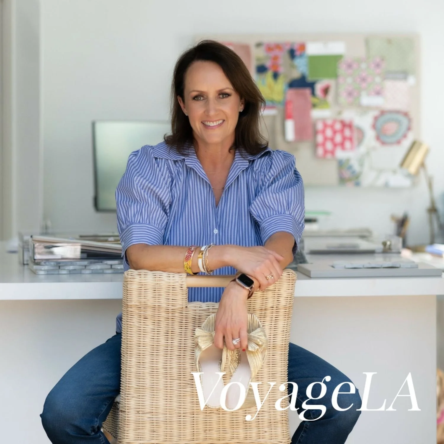 Interior designer Julie Beuerlein in her design studio, featured in Voyage LA