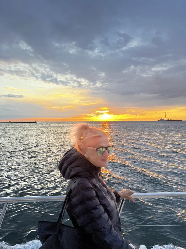 Joy Bell on the evening ferry from Muggia to Trieste 