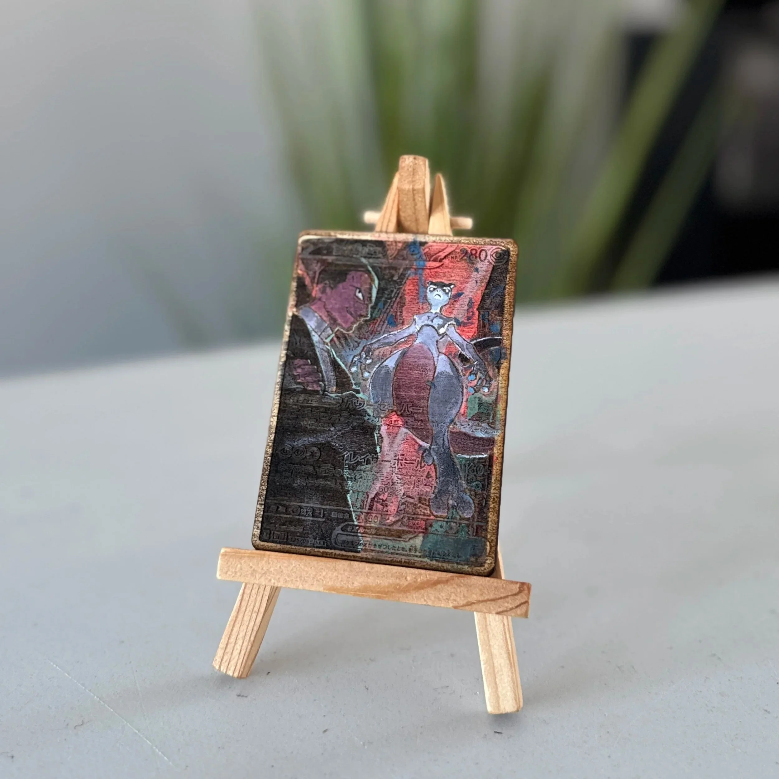 Team Rocket's Mewtwo (125) Engraved Wooden TCG Card