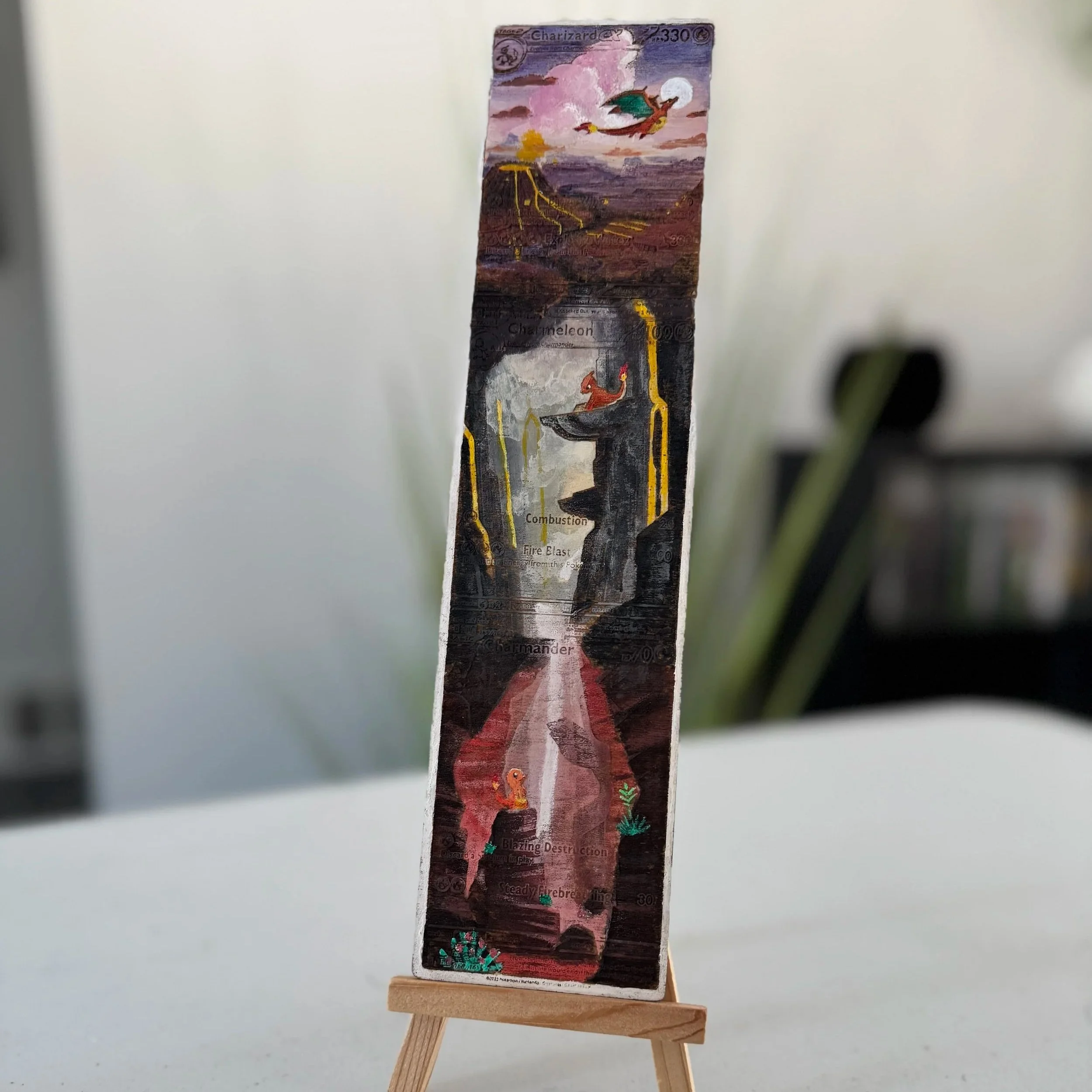 151 Charizard Evolution Painting 3-in-1 Painted Wooden Card