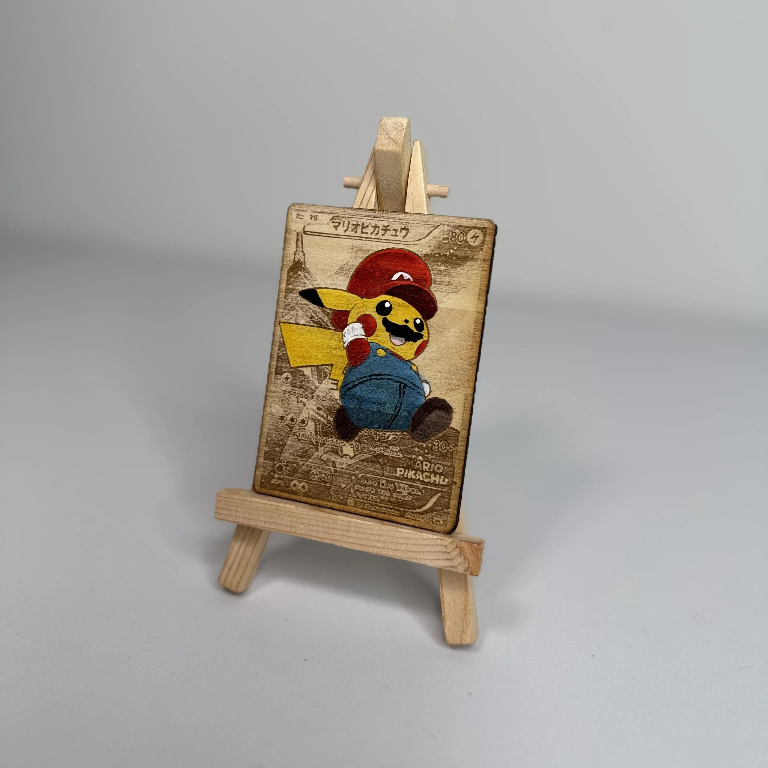 Mario Pikachu (293) Engraved Wooden TCG Card