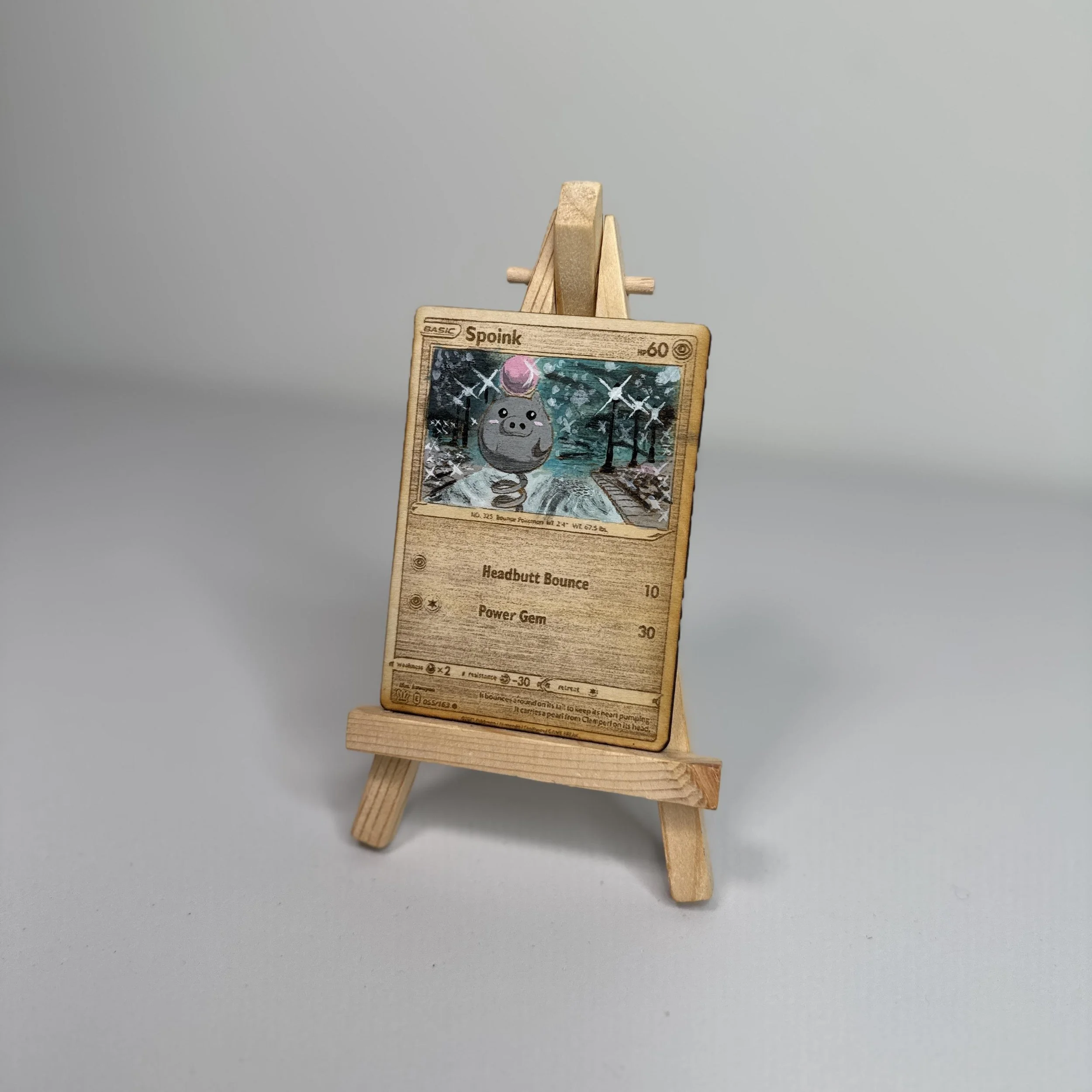 Spoink (55) Engraved Wooden TCG Card