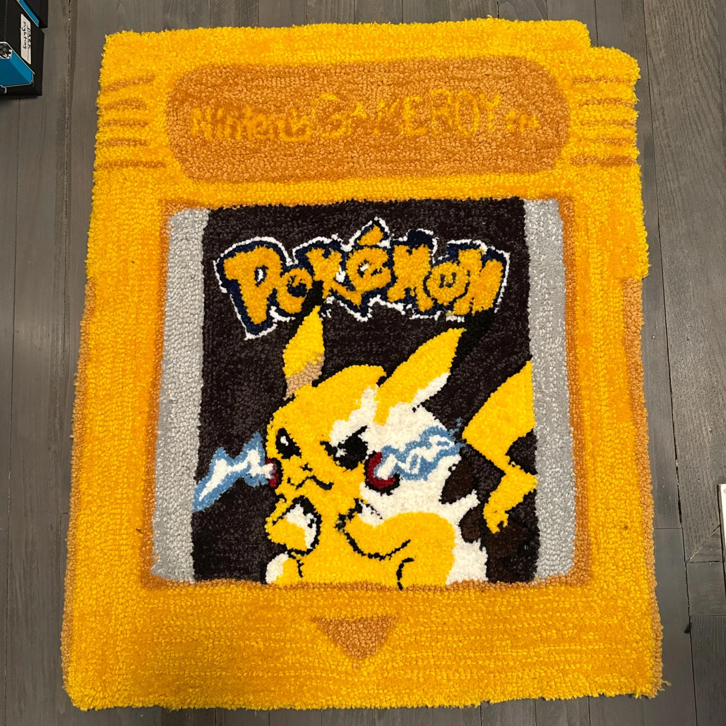 Pikachu Game Boy Cartridge Handmade Pokemon Rug – 3ft x 2.5ft Acrylic Yarn (Copy)