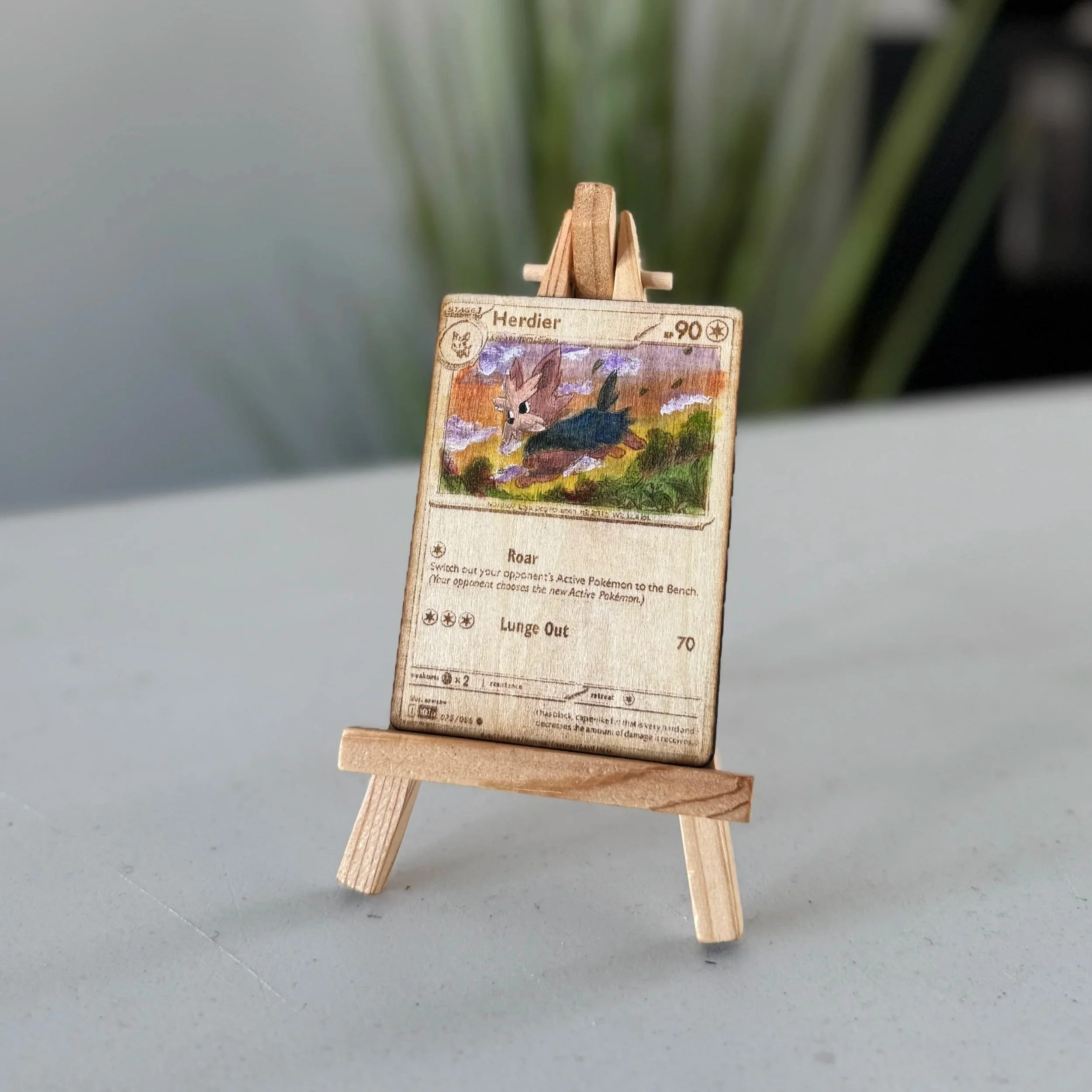 Herdier (75) Engraved Wooden TCG Card