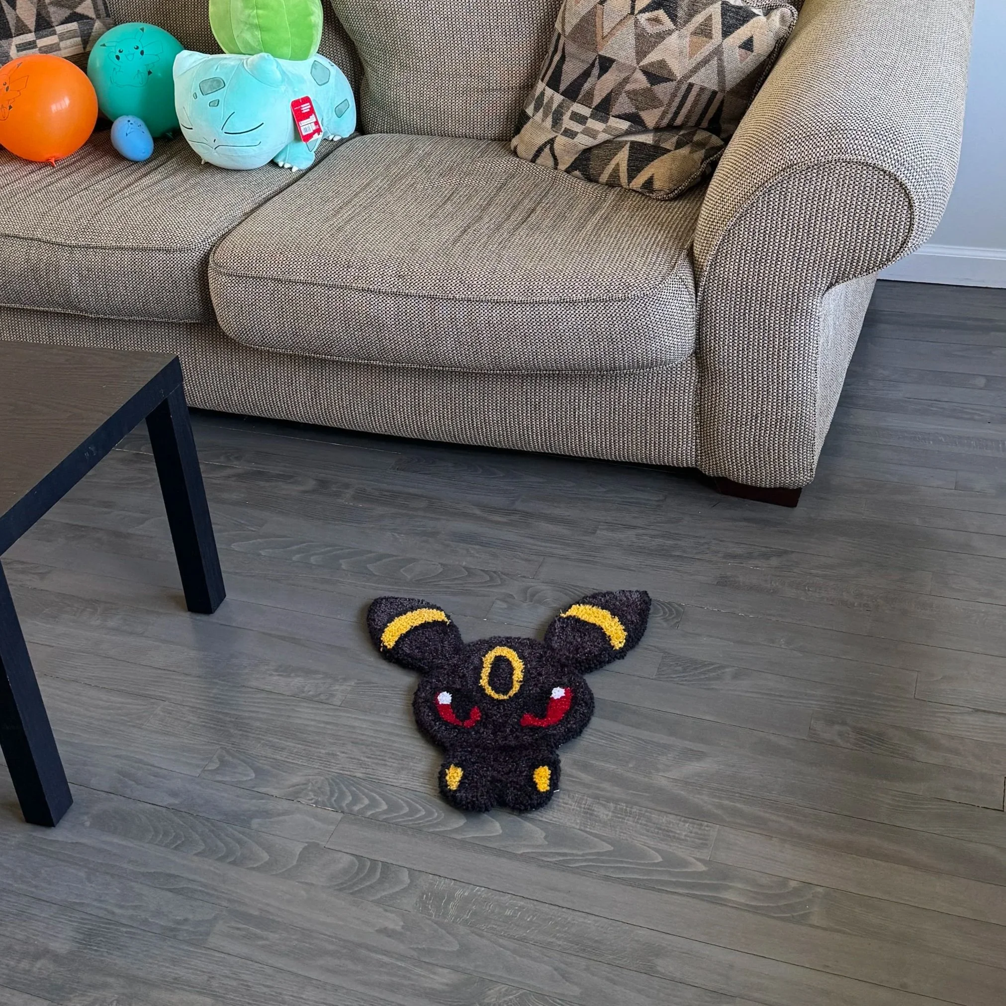 Baby Umbreon Handmade Pokemon Rug – 1ft x 1ft Acrylic Yarn