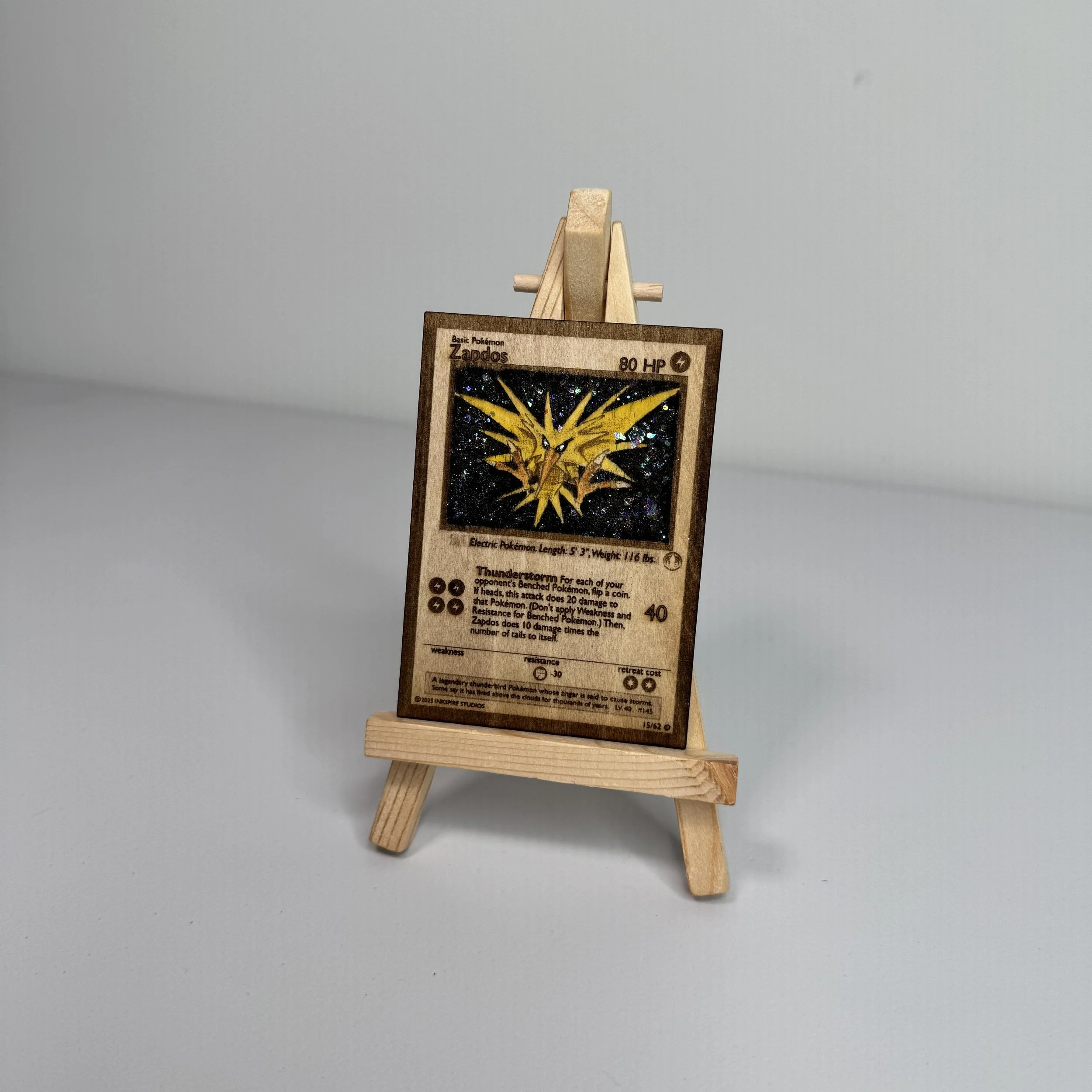 Zapdos (15) Engraved Wooden TCG Card