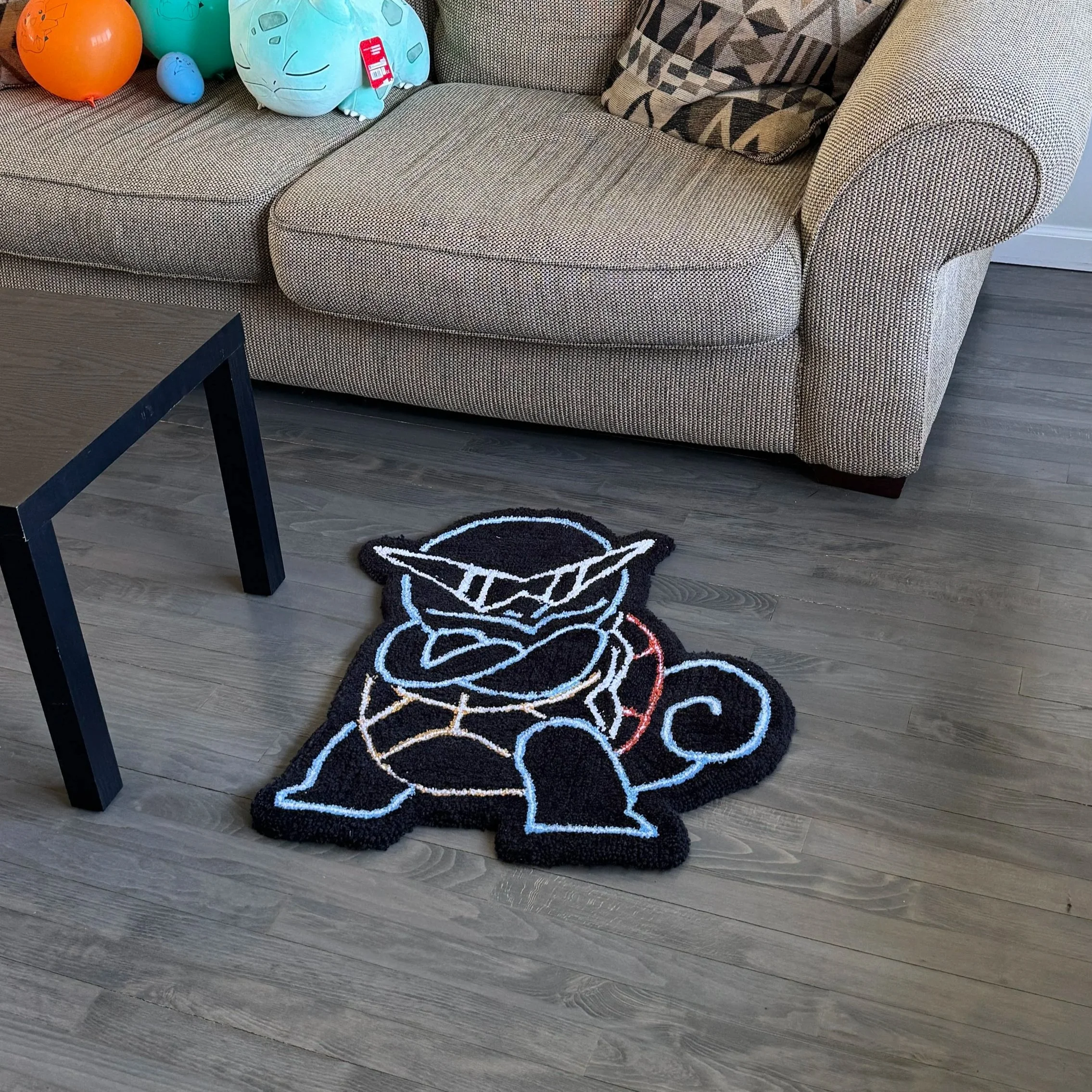 Neon Squirtle Handmade Pokemon Rug – 2.5ft x 2ft Acrylic Yarn