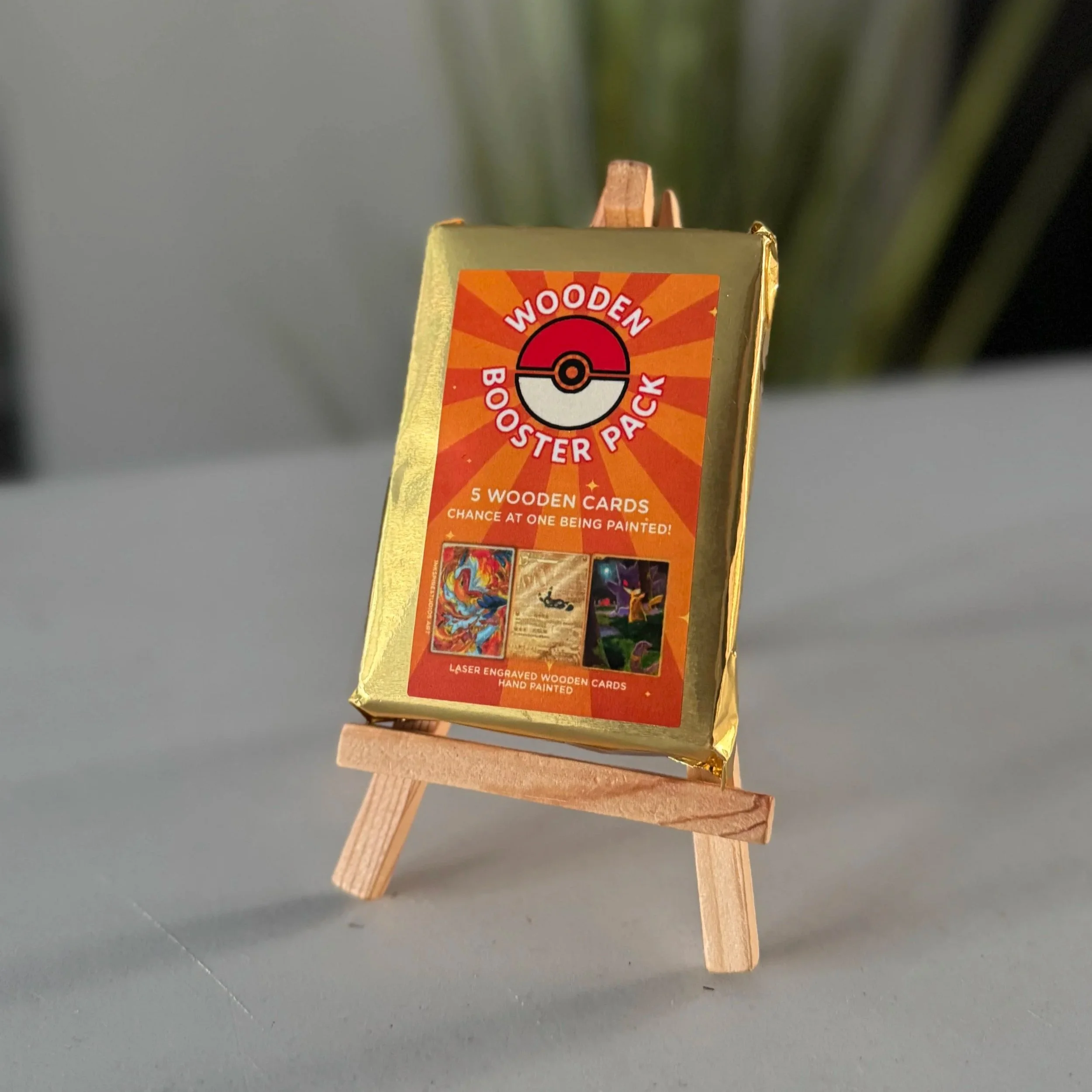 Wooden Booster Pack - 5 Engraved Pokemon Cards