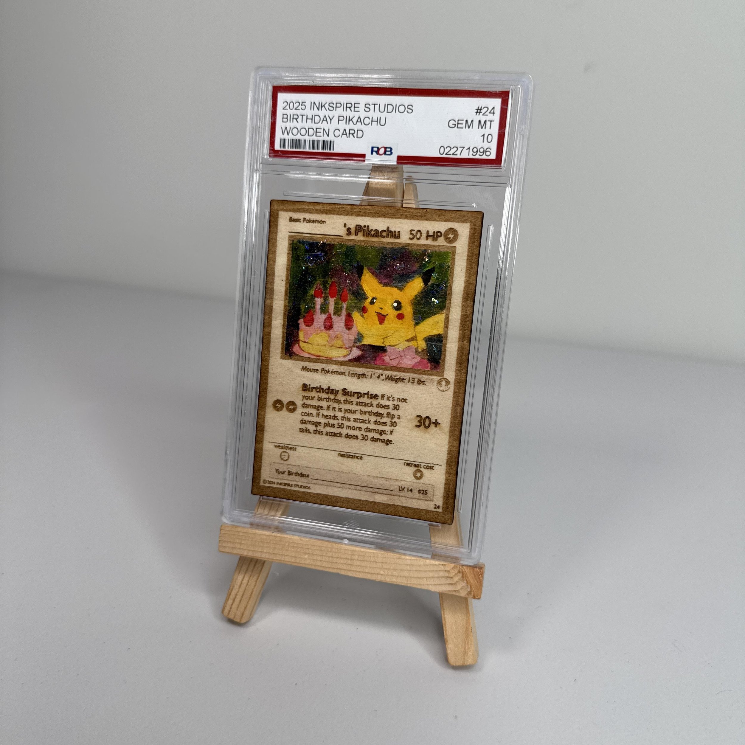 Birthday Pikachu (24) Engraved Wooden TCG Card