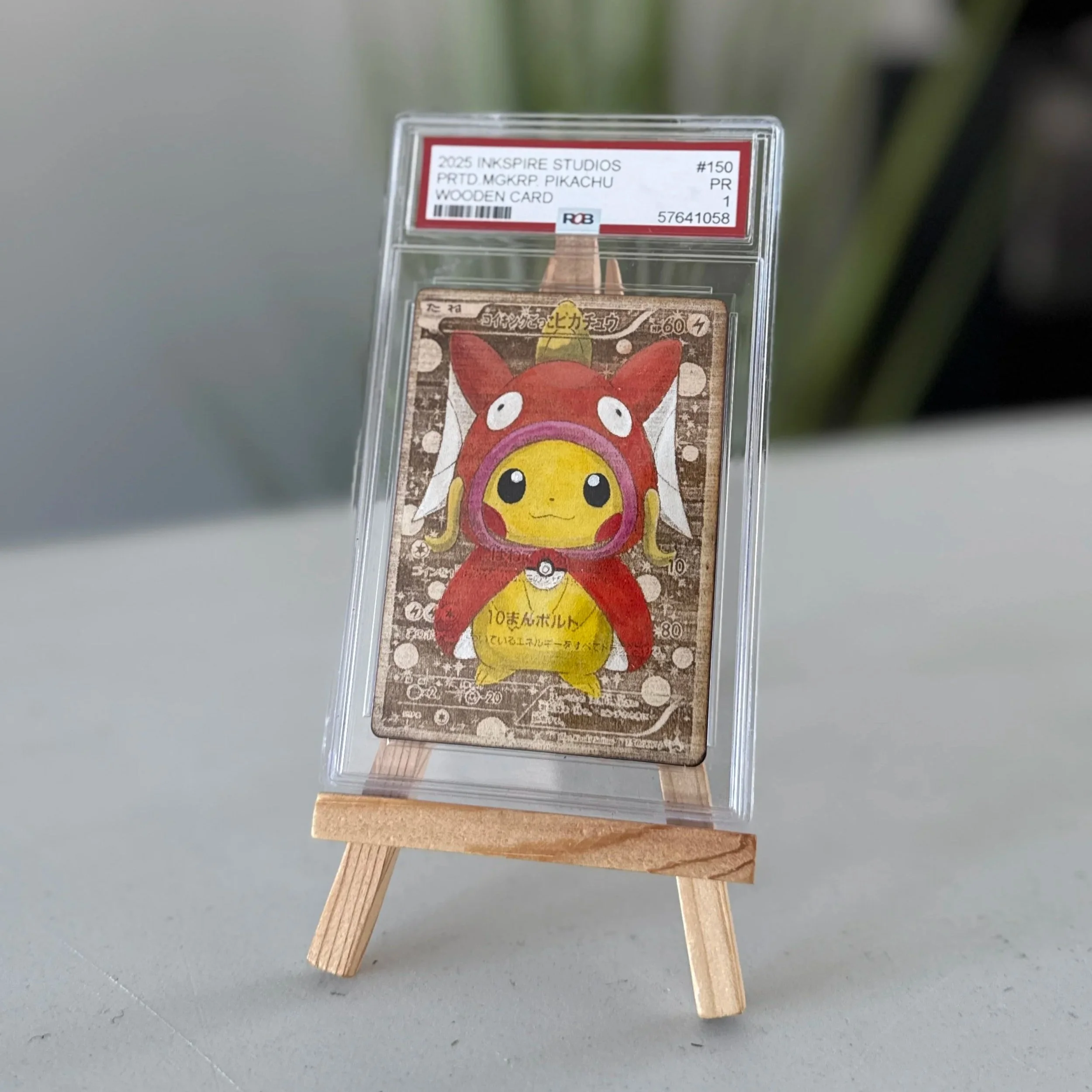 Poncho Pikachu (Magikarp) Engraved Wooden TCG Card