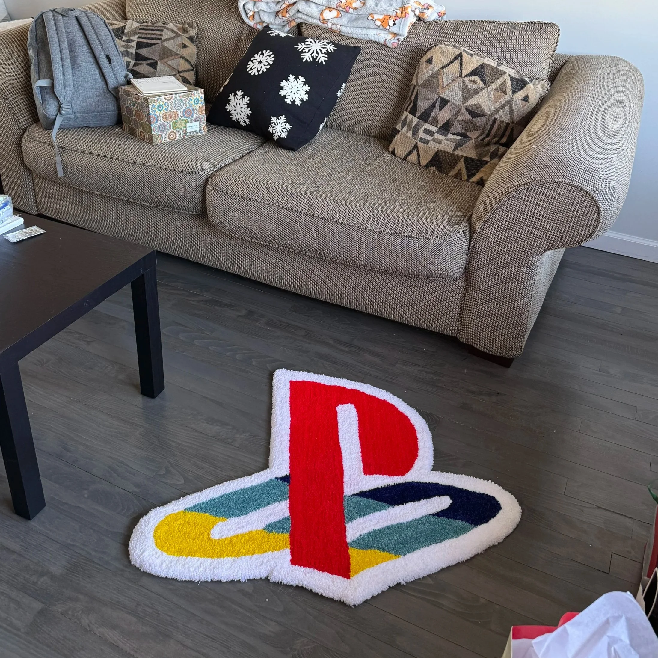 Playstation Logo Handmade Rug – 2.5ft by 2.5ft Acrylic Yarn