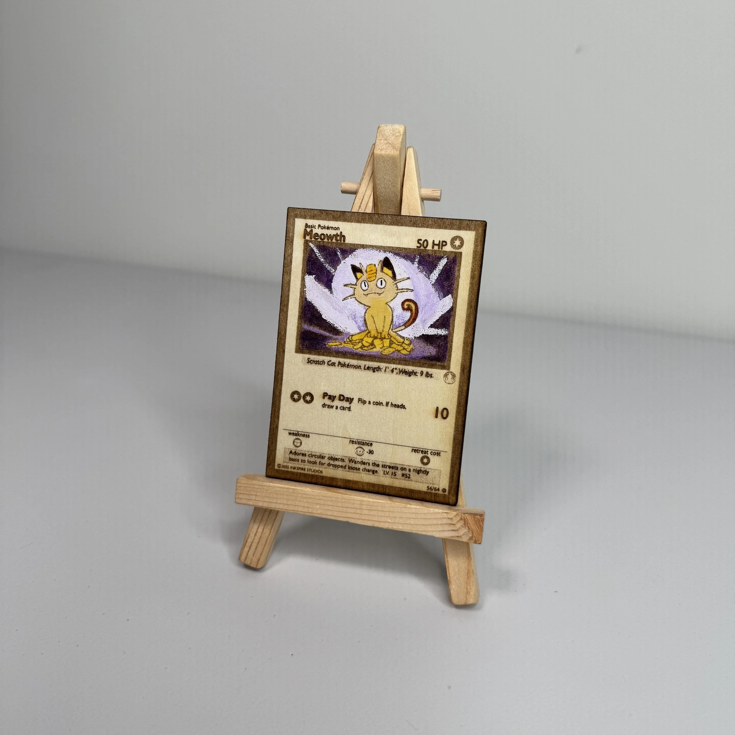 Meowth (56) Engraved Wooden TCG Card