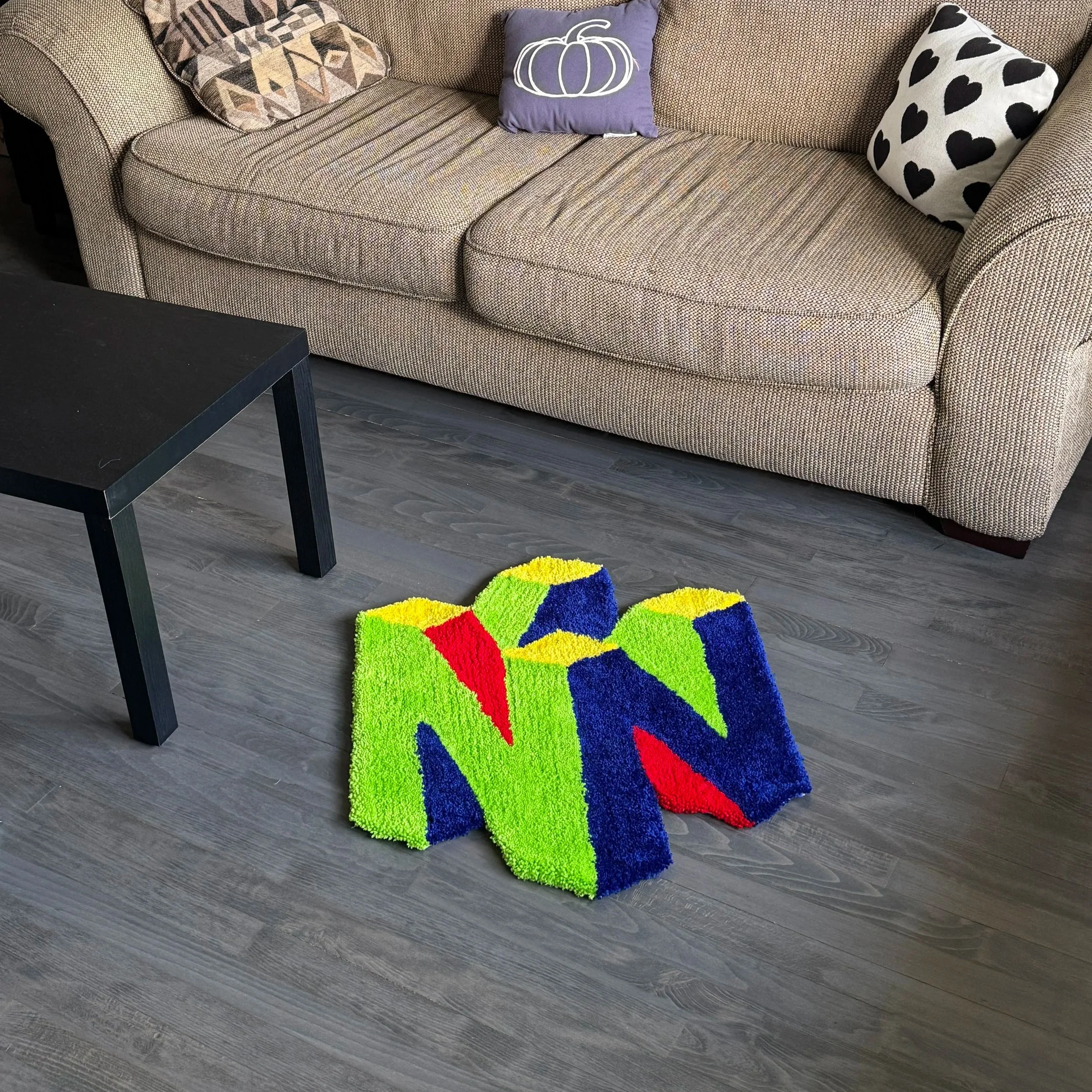 N64 Nintendo Logo Handmade Rug – 2ft x 2ft Acrylic Yarn