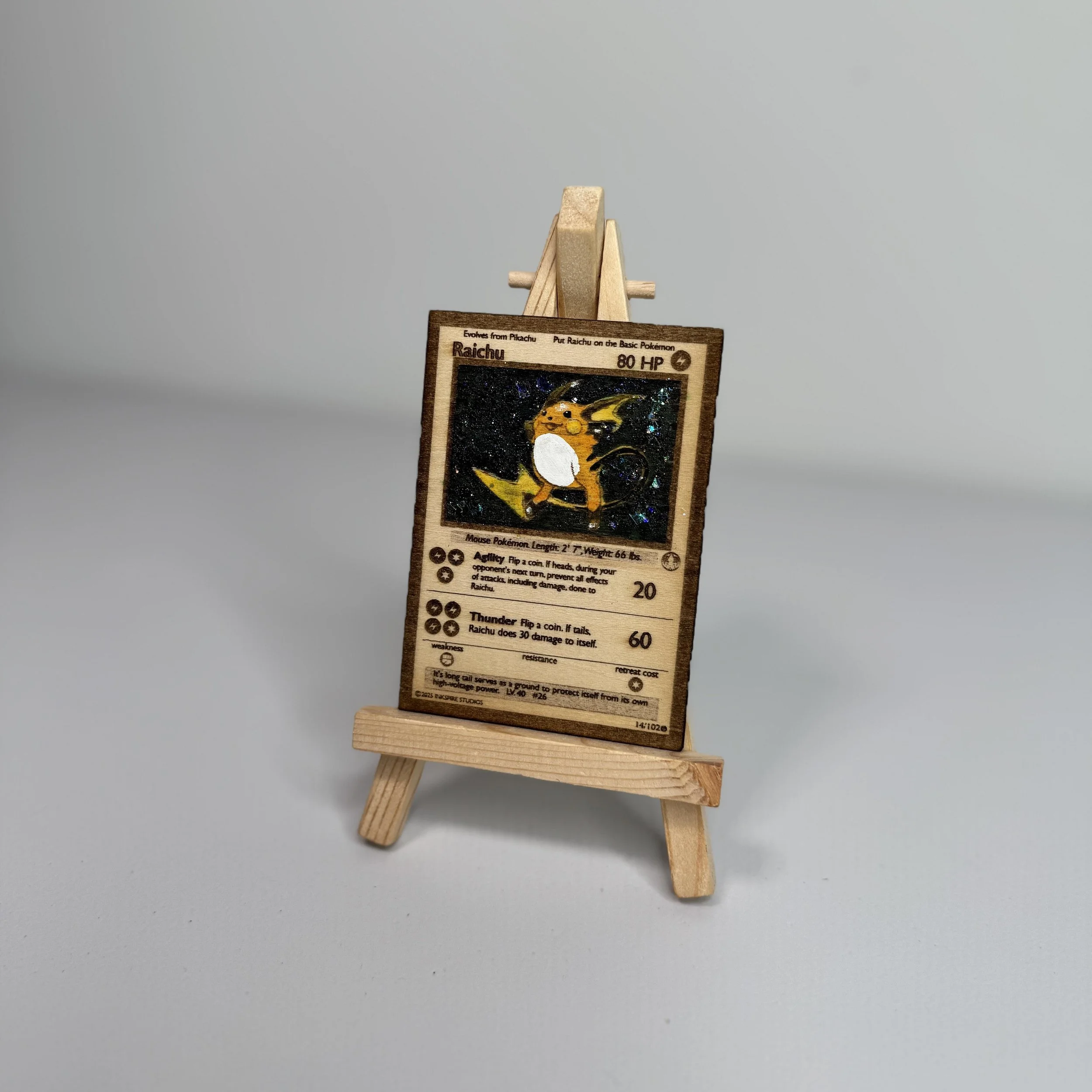 Raichu (14) Engraved Wooden TCG Card