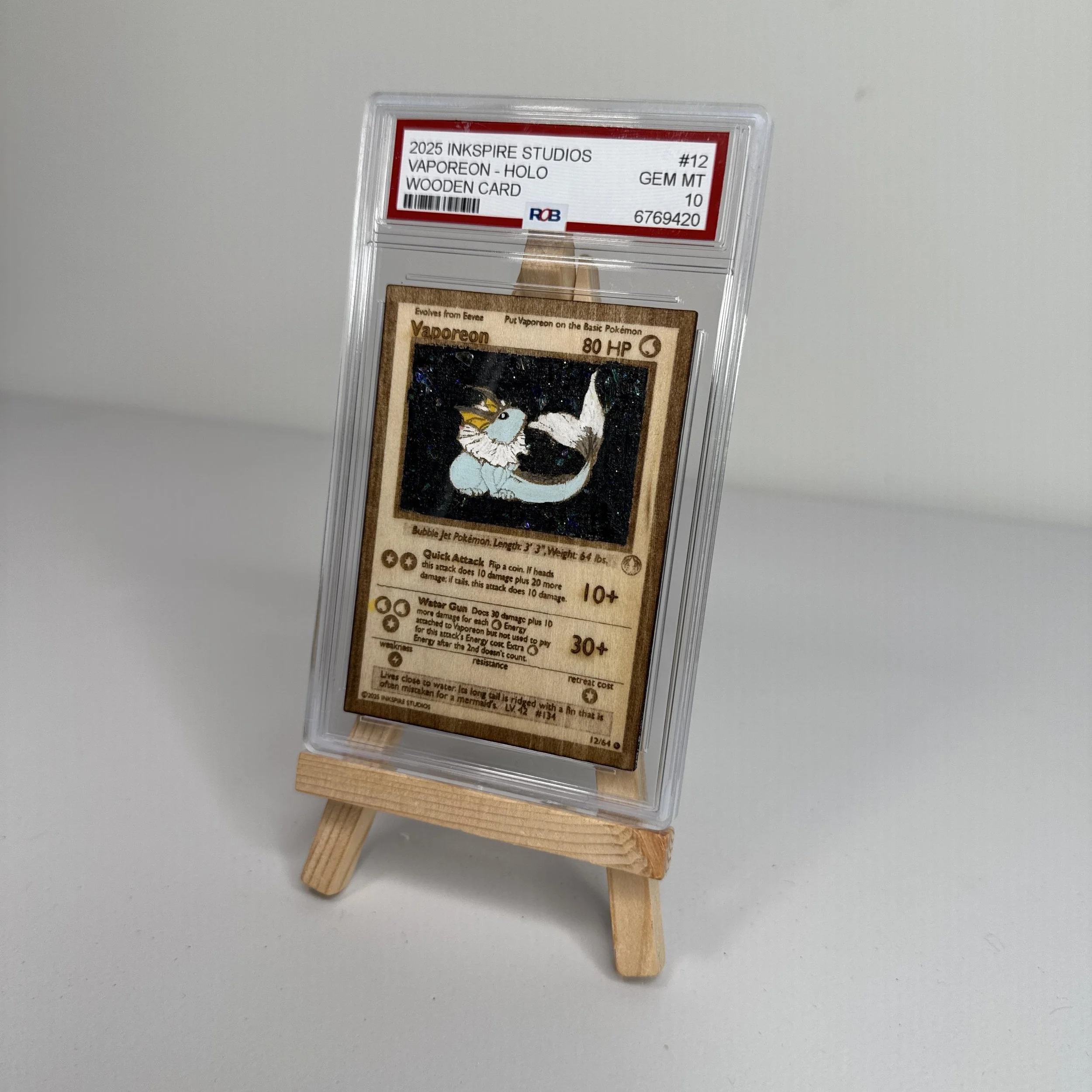Vaporeon (12) Engraved Wooden TCG Card