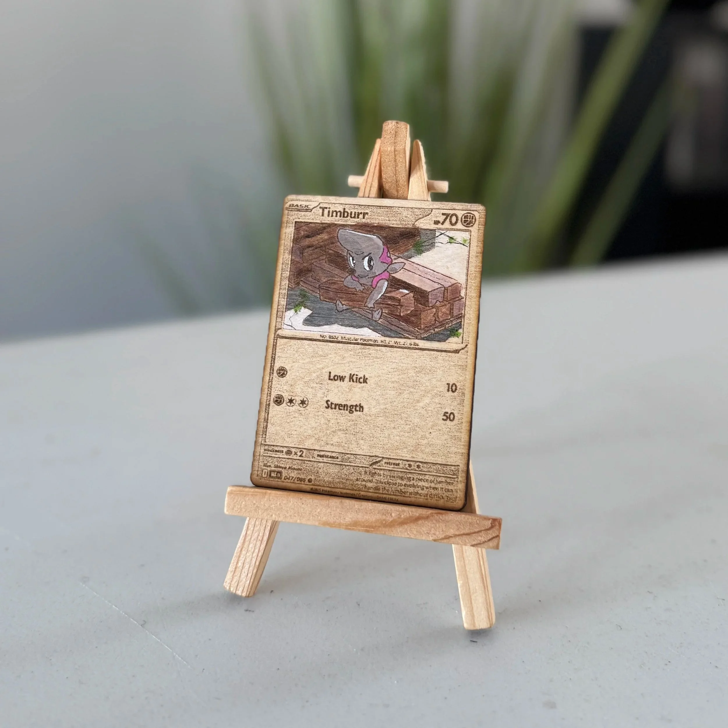 Timburr (47) Engraved Wooden TCG Card