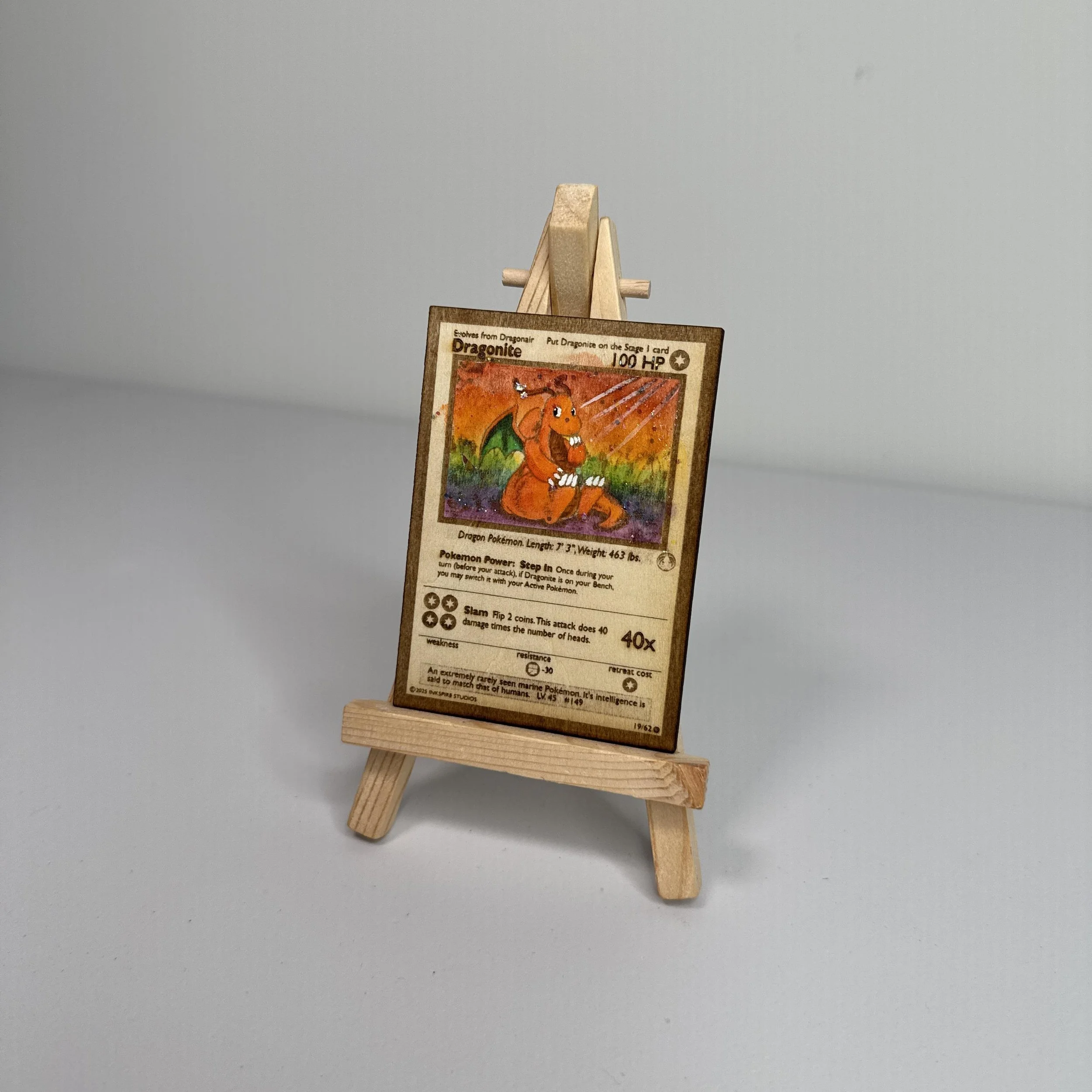 Dragonite (19) Engraved Wooden TCG Card