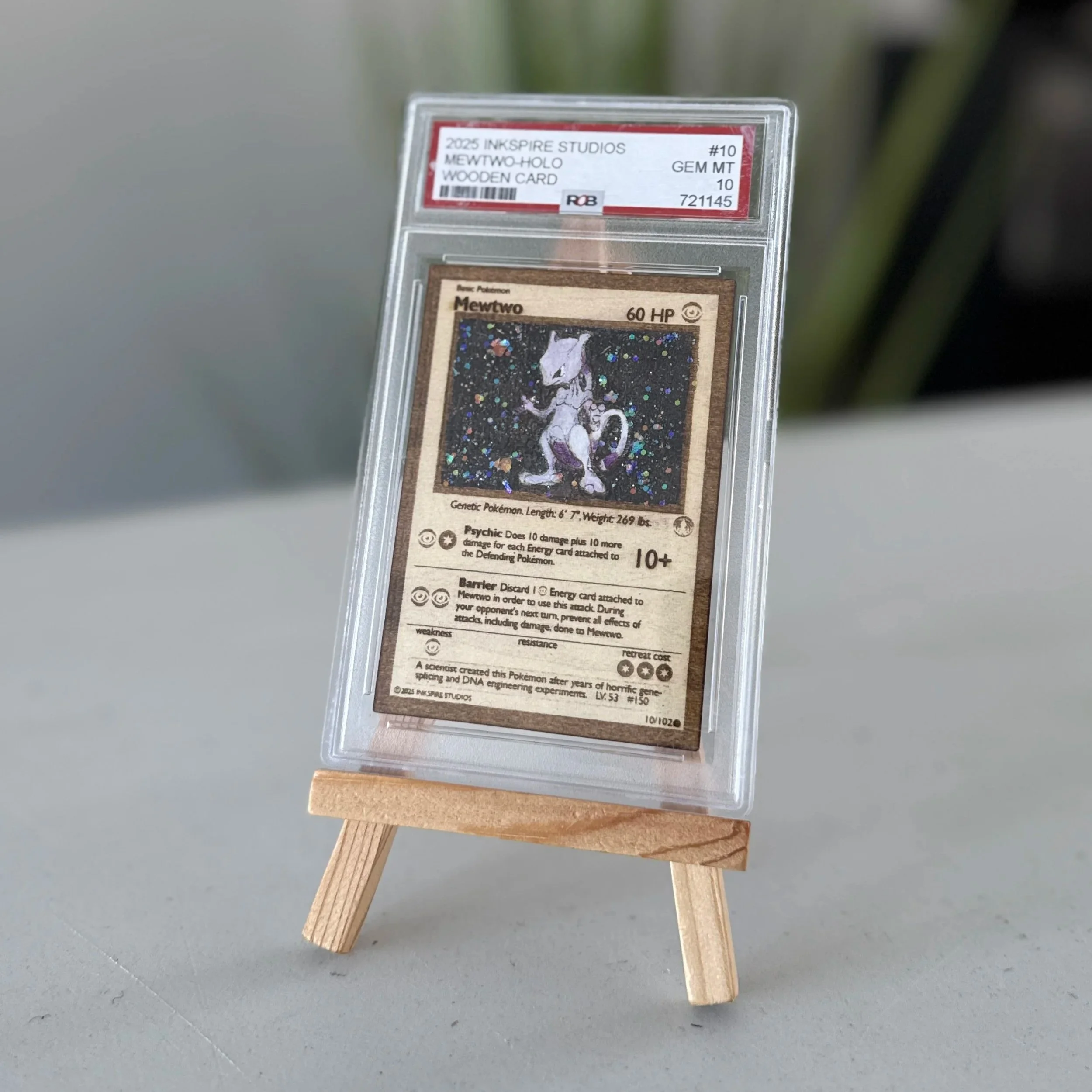 Mewtwo (10) Engraved Wooden TCG Card