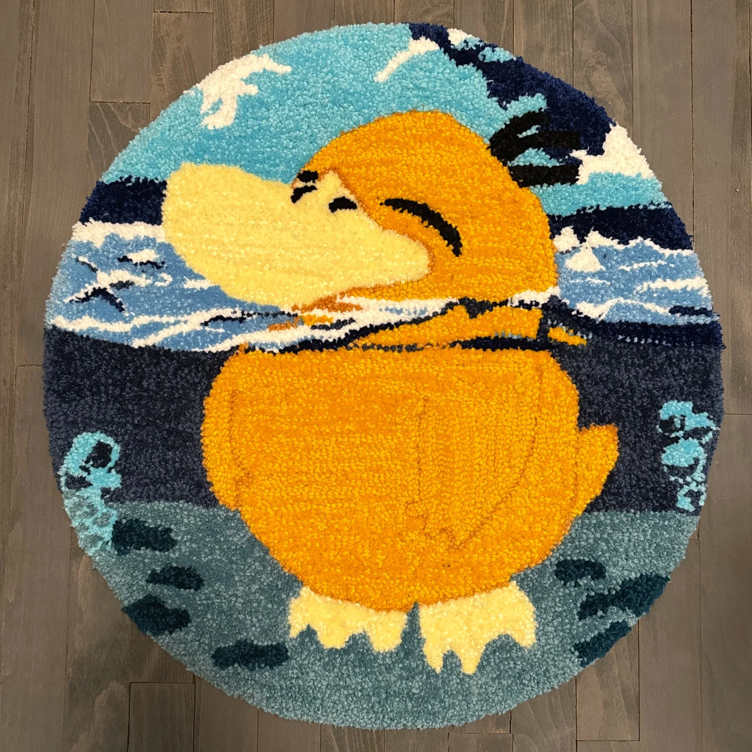 Psyduckin Water Handmade Pokemon Rug – 2ft x 2ft Acrylic Yarn